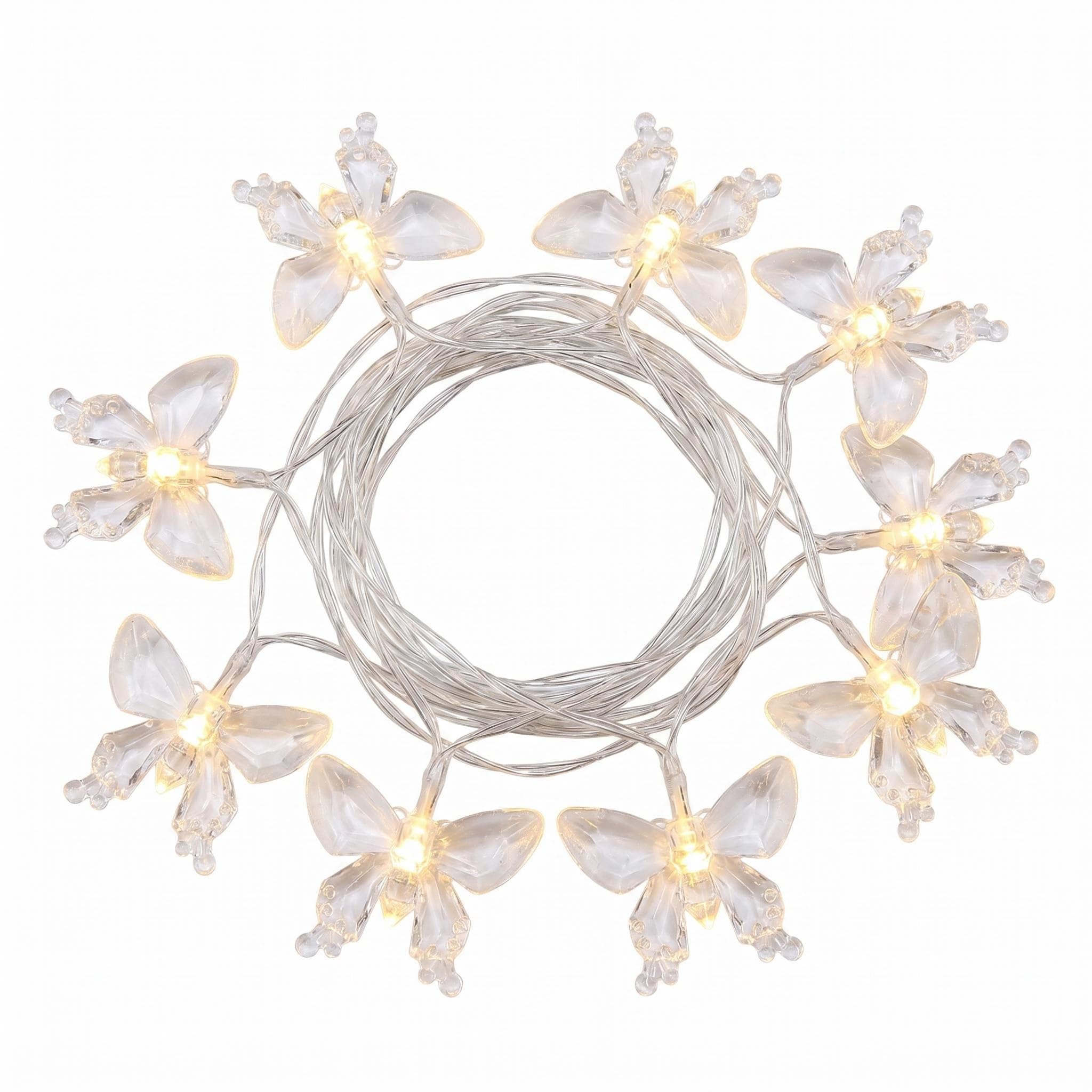 DiiWmme 1.5M/10LED Butterfly Fairy String Lights, Battery Operated Decorative Lights for Bedroom, Garden, Valentine's Day, Wedding, Party, Indoor and Outdoor (White)