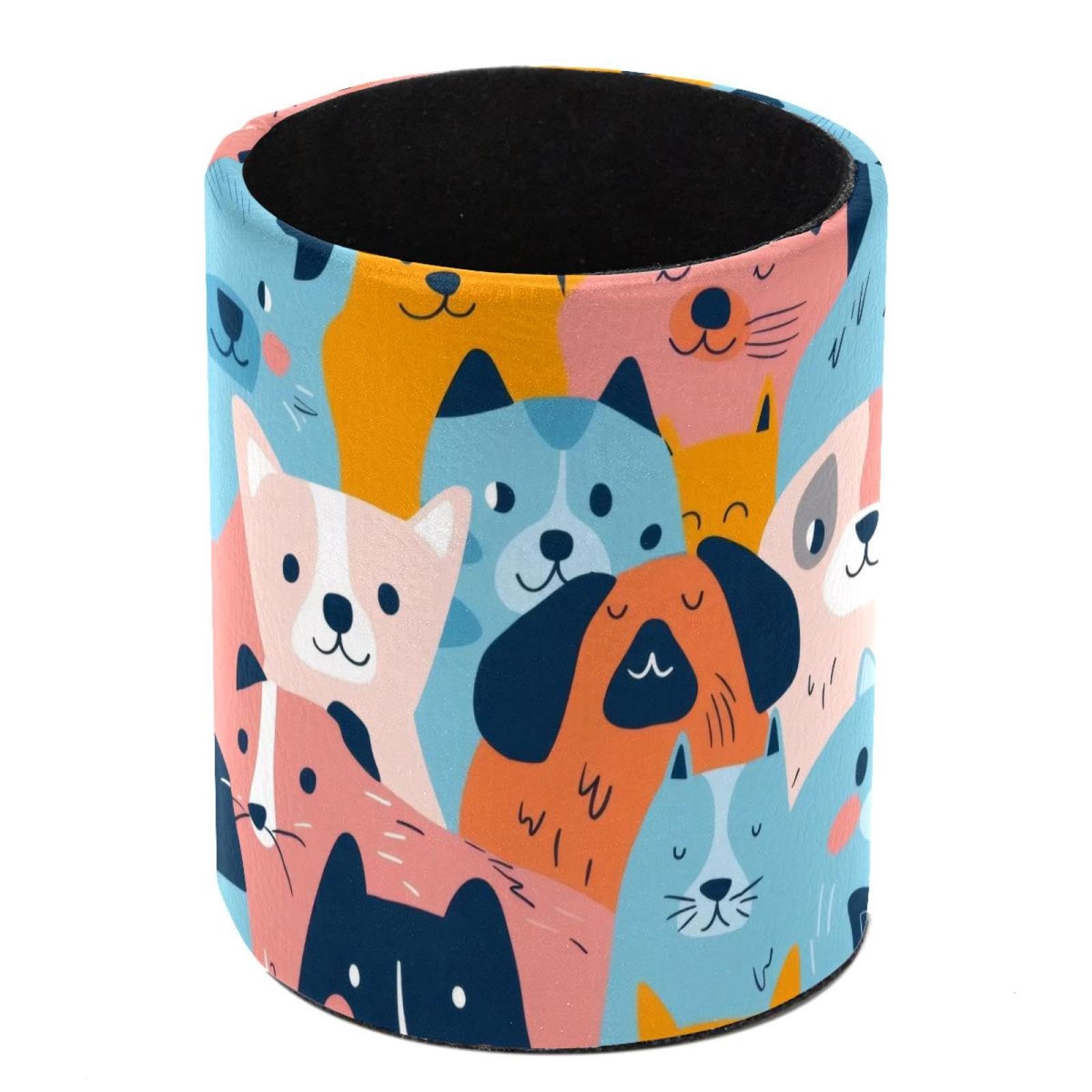 VAPOKF Pen Holder for Desk, Pen Pot Pencil Holders Makeup Brushes Storage Desktop Stationary Supplies Organiser for Home Office - Cartoon Cats and Dogs