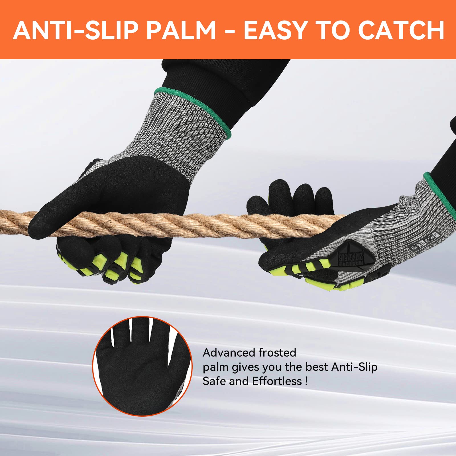 2 pares de guantes de trabajo de seguridad para hombre y mujer, guantes resistentes a los cortes, antideslizantes, con mango de nitrilo, guantes para pantalla táctil con protección contra