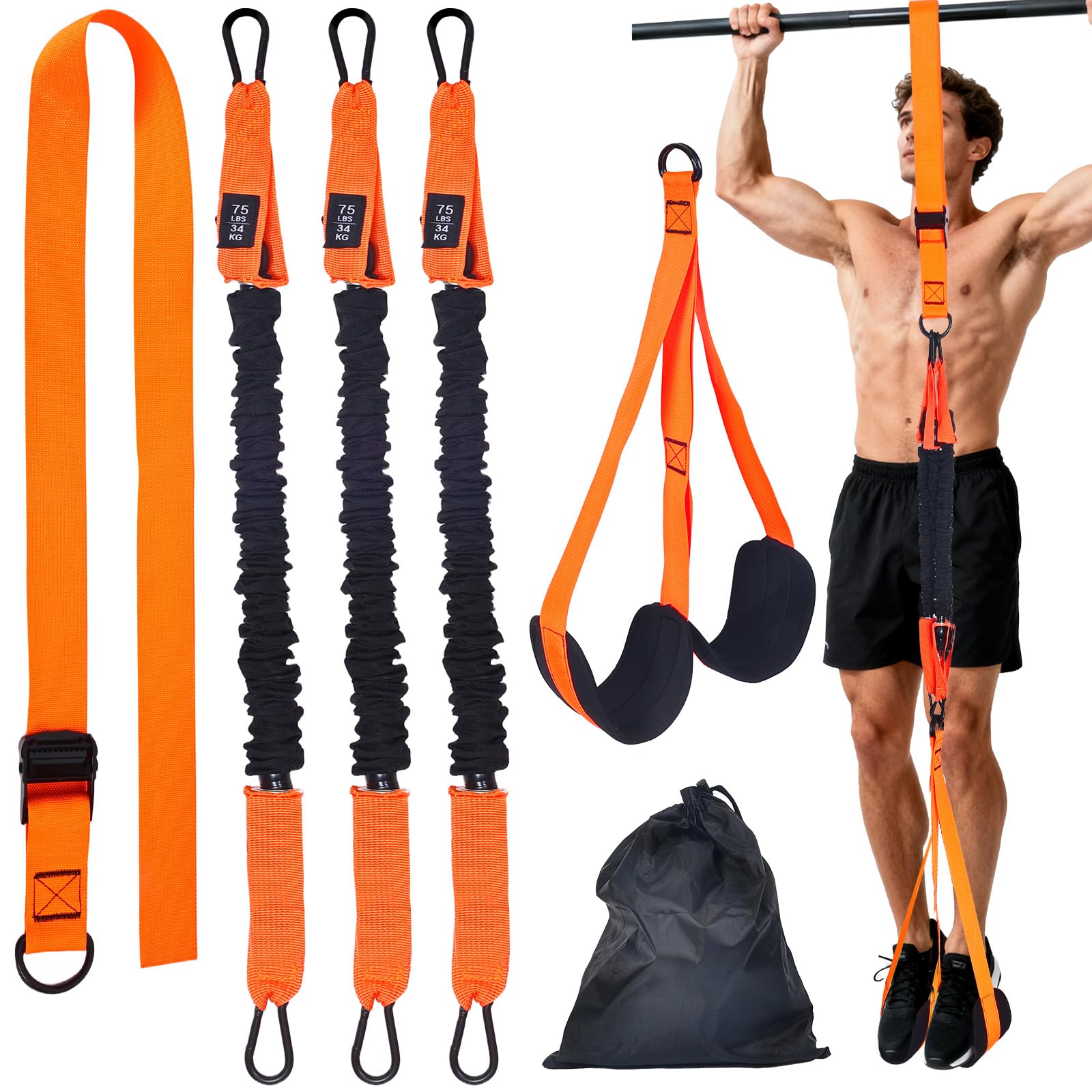 Pull-Up Assistance Bands Set – Heavy Duty Adjustable Resistance Band with Feet/Knee Rest for Home Gym Strength Training