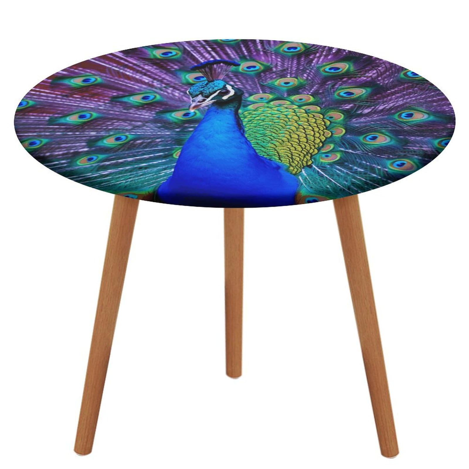 Nappe ronde ajustée anti-tache à élastique motif paon pour protéger votre table