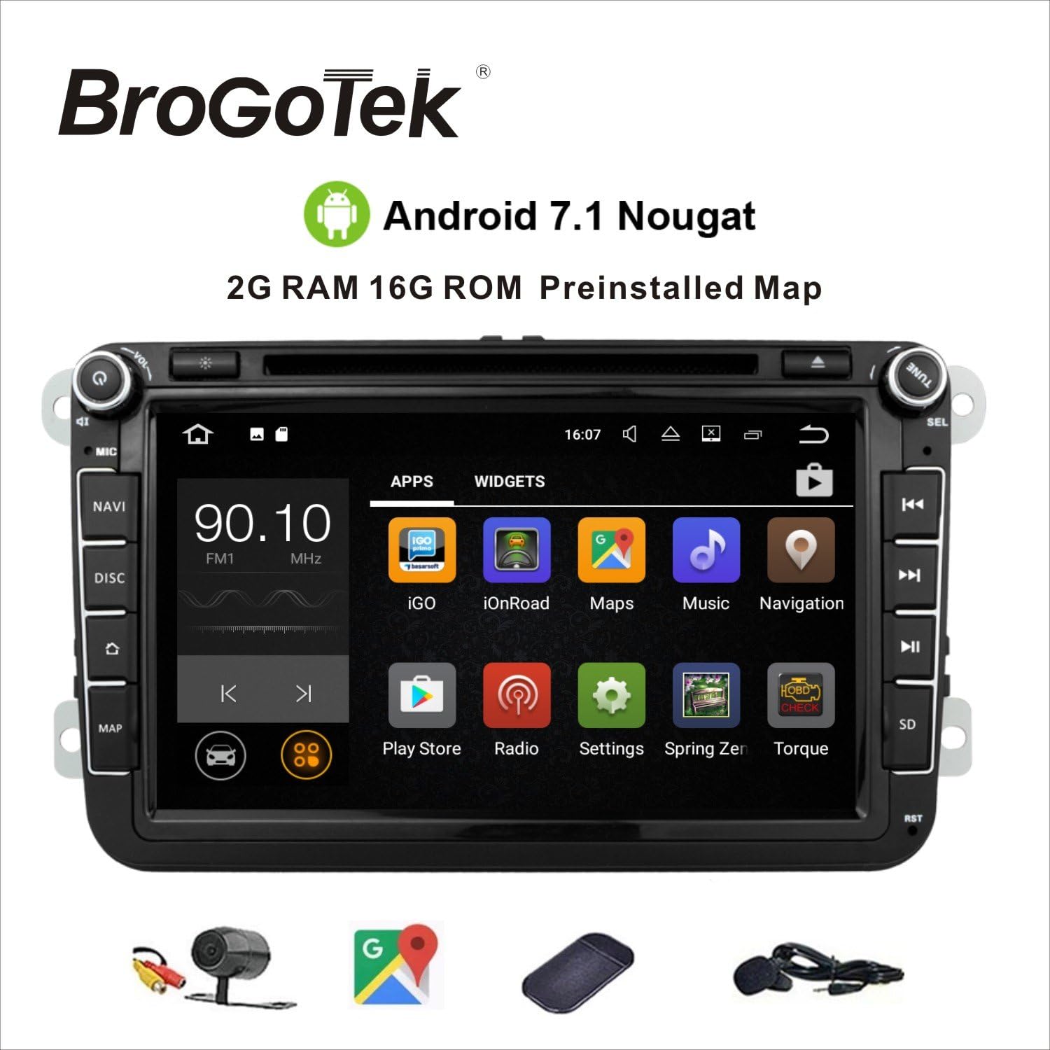 GPS Navigation for Car Stereo Double Din Bluetooth Touch Screen 8 inch Android 7.1 Sat Nav for VW Tiguan Golf Passat Jetta Skoda with Backup Camera and Map