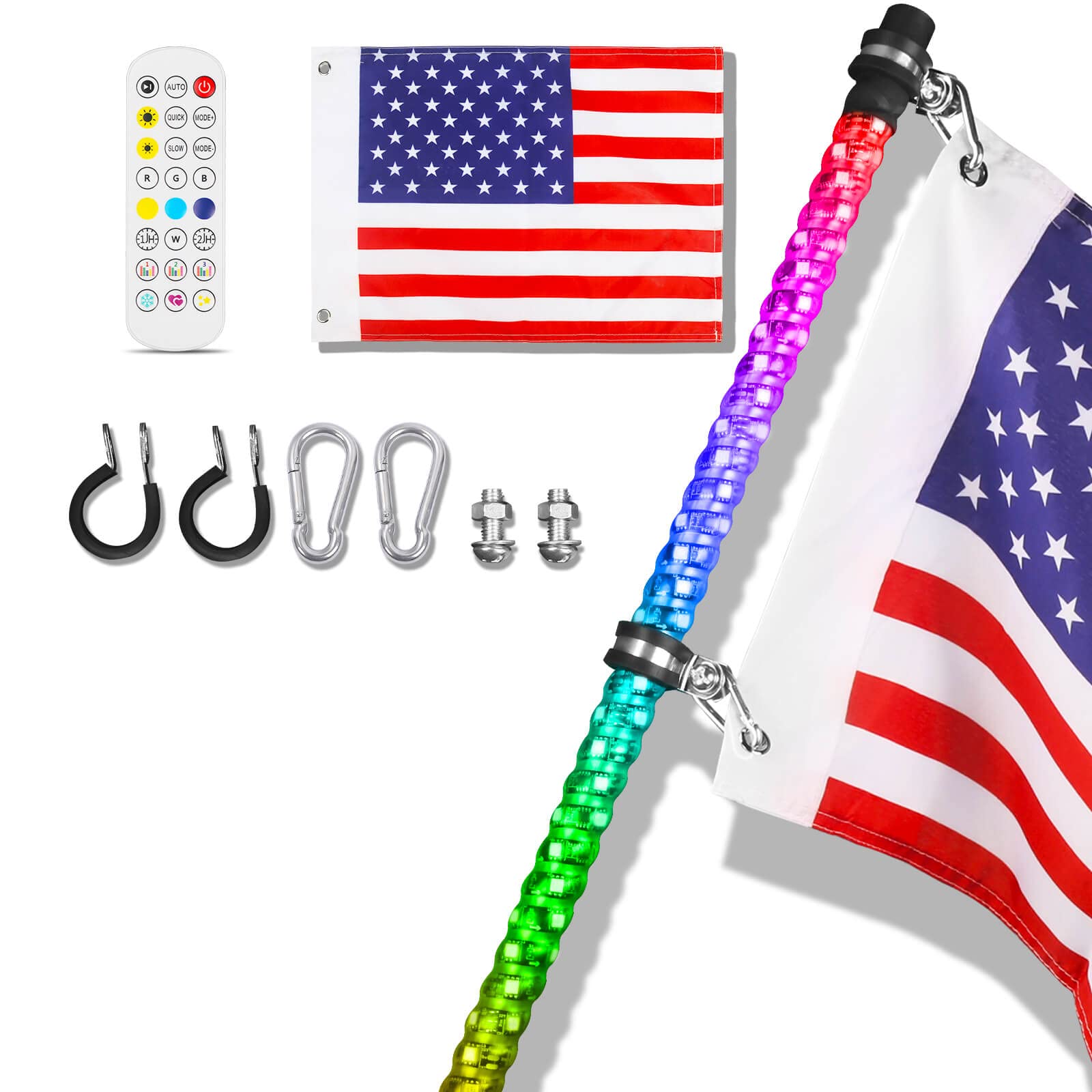 1Pc 3FT RGB Led Whip Light for ATV UTV, 360° Spiral Whip Light with mounting Bracket, led Whip Light Remote Control(30 Modes) for RZR Can-am Polaris Dune Buggy Offroad Truck (1pack)