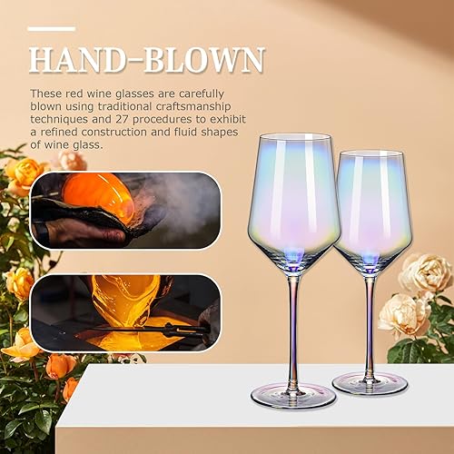 Miniatura 4 de CUKBLESS Juego de 4 copas de vino tinto iridiscentes sopladas a mano de 20 onzas, copas de tallo largo para vino tinto o blanco, para cumpleaños,