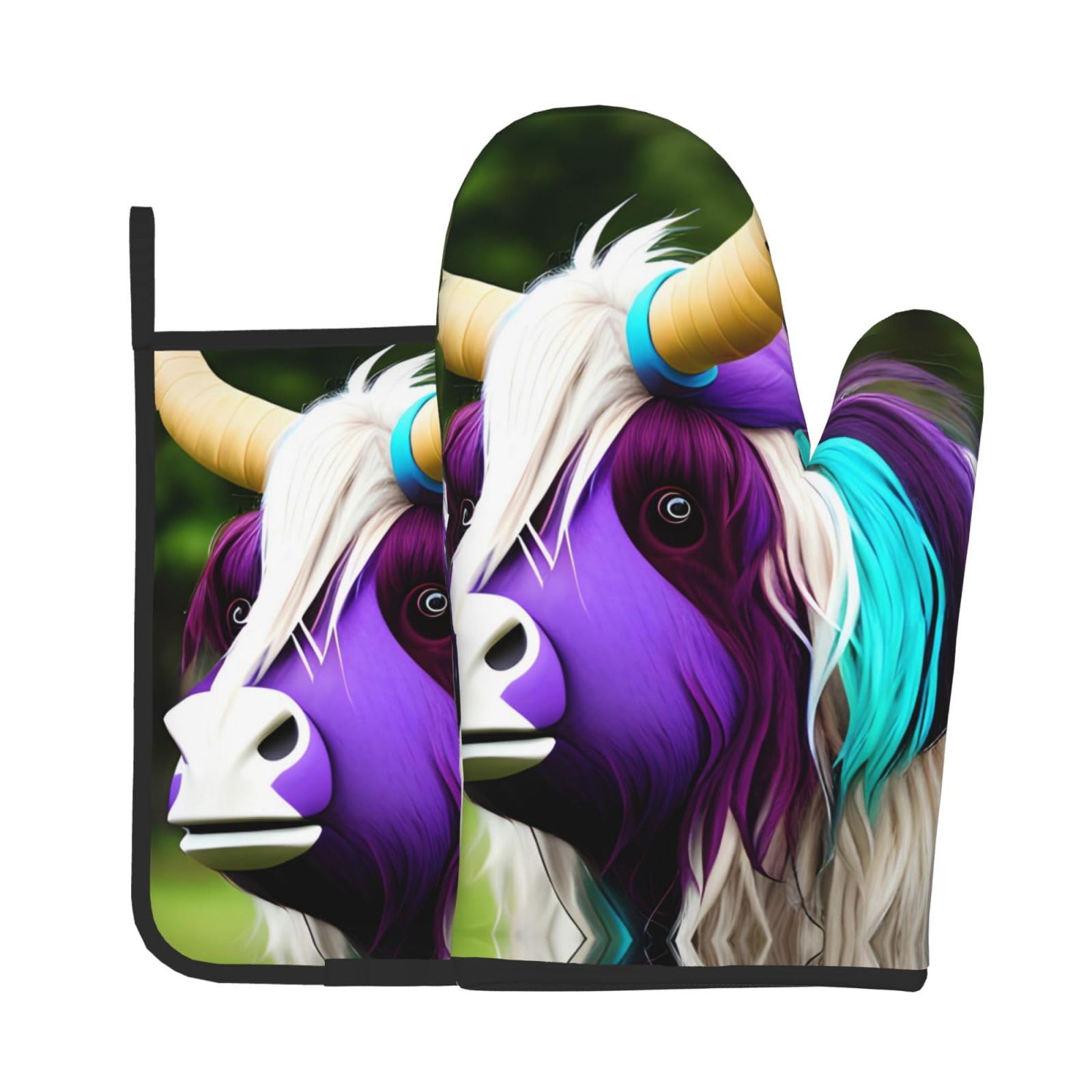 Oven Mitts and Potholders Set of 2 for Kitchen Baking Cooking GrayColorful Cow's Head Thick and Durable