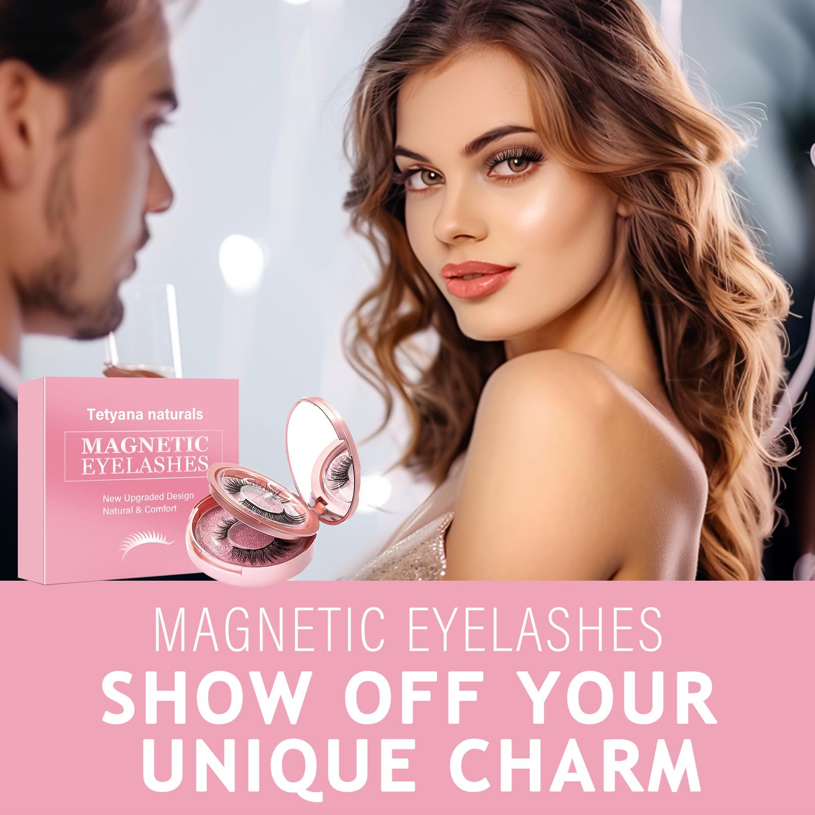 Magnetic Eyelashes, 4 Pairs Magnetic Eyelashes Natural Look, No Glue Needed Lightweight for Daily Makeup and Party Wear — view 2