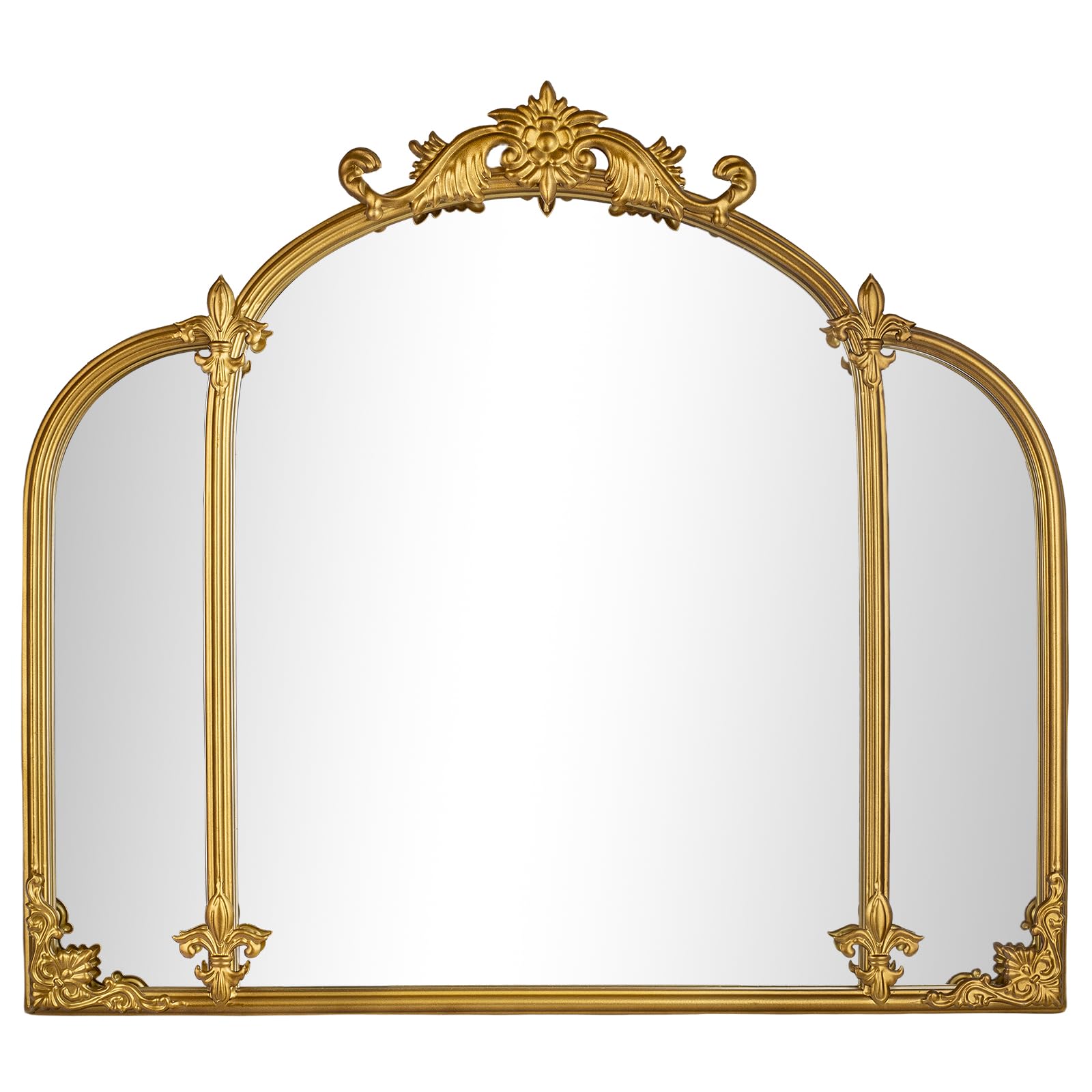 Espejo de Pared de Arco Dorado de 24 x 22 Pulgadas, Estilo Barroco con Marco de Metal, tocador, Dormitorio, baño, Entrada