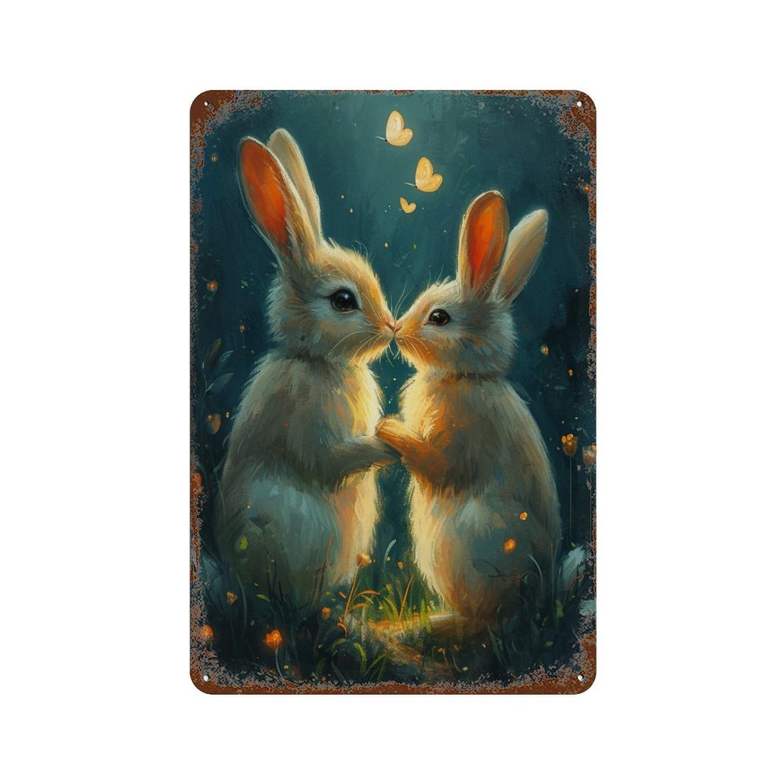 Romantic Bunny Kisses 11.8"x7.9" Aged Metal Wall Plaque, Classic Wall Plaque for Pub, Kitchen And Man Cave Decor
