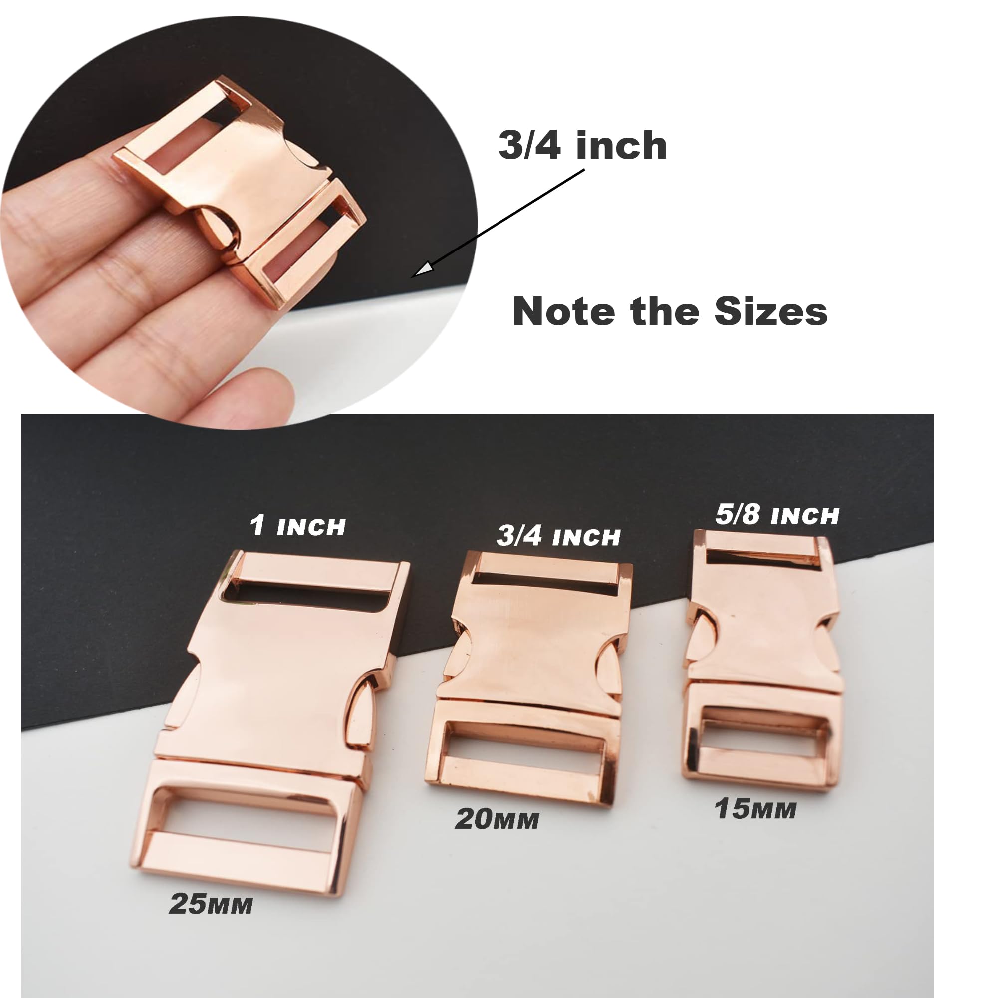 6 Stück Zinklegierung Metallschnalle Doppelseitige Schnellverschluss Schnallen für Nylongurt, Rucksack, Gurtband, Hundehalsbänder, Rotgold, 20 mm (dünn), 20 mm
