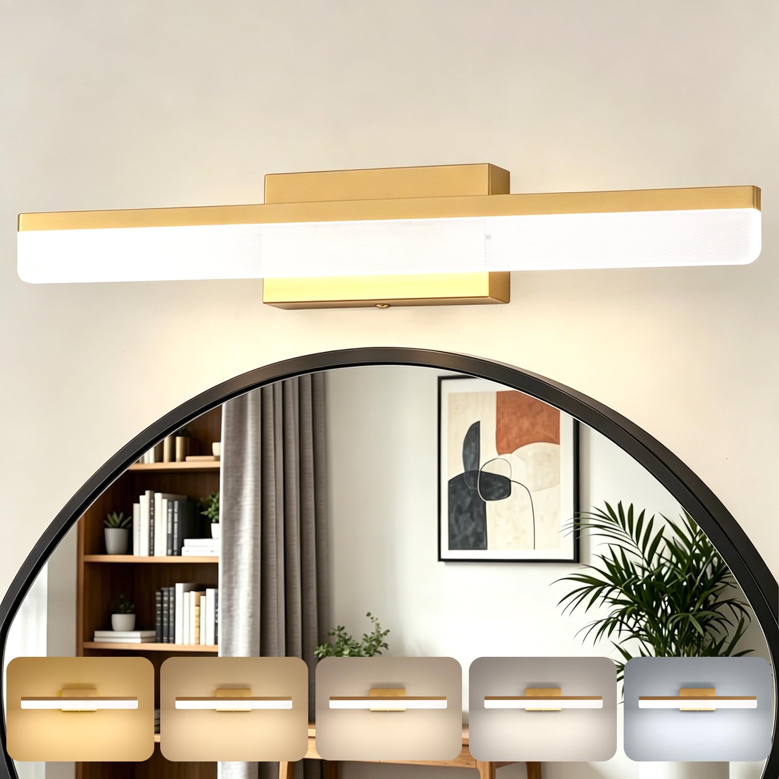 Photo 1 of LUXLUCIO Dimmable Gold Modern 23.6 inch LED Vanity Light Fixtures, 120-277V, CRI 90+, 5CCT, 12W Vanity Light Fixture Over Mirror, Wall Mount Light for Bathrooms Mirror Cabinets Bedroom, ETL & FCC
