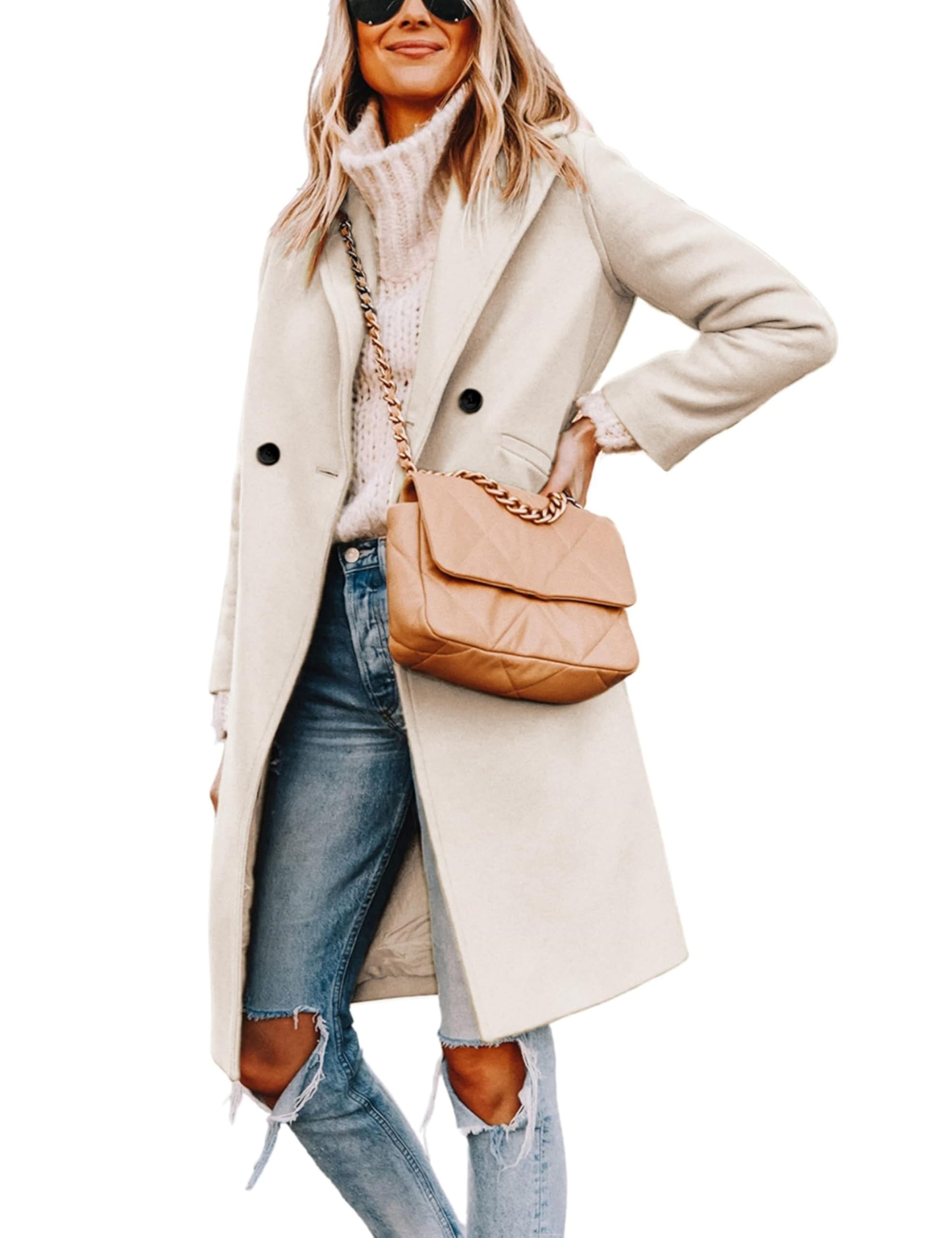 Yidarer Women's Winter Wool Coat Mid-Long Notch Lapel Peacoat