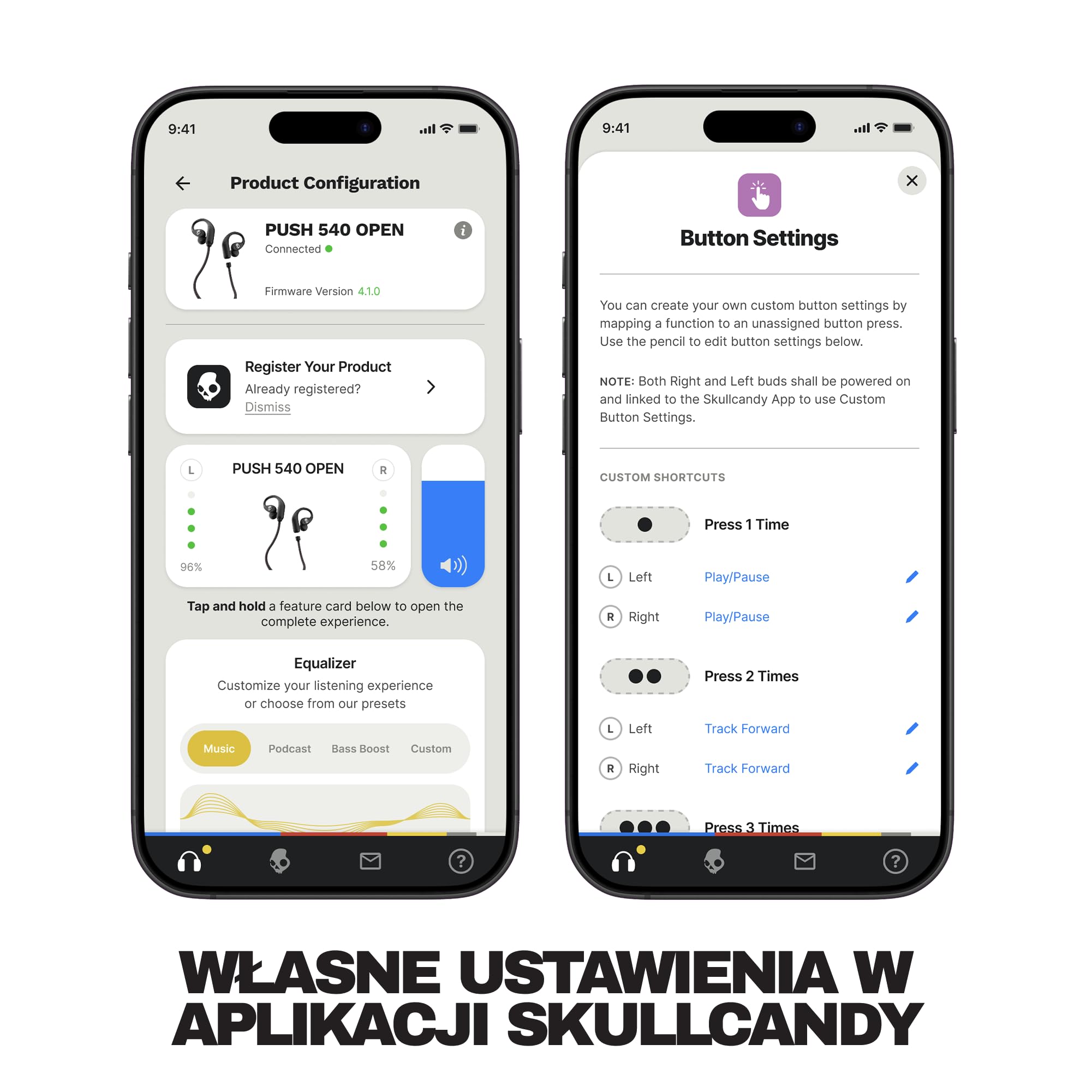 Skullcandy Push 540 Open Bezprzewodowe Słuchawki Bluetooth o Otwartej Konstrukcji, Odporne na Pot i Wodę, 42 Godz. Słuchania, Zdejmowana Opaska na Szyję, Dokładne Dopasowanie - Czarny