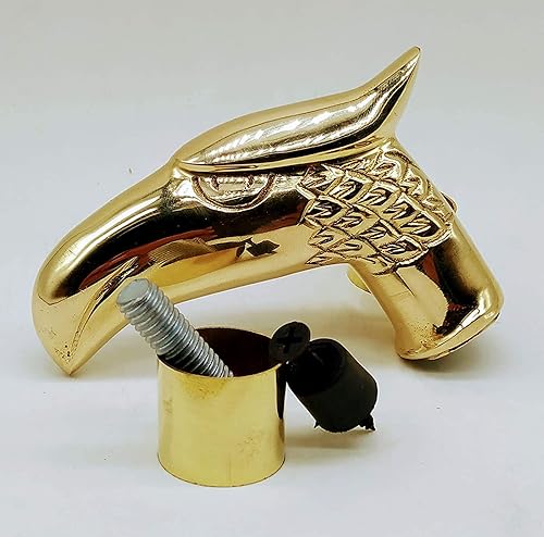 Miniatura 3 de Mango de caña solo con cuello de punta de latón de goma, cabeza de águila de latón fundido con varilla de repuesto de conector exterior, mango