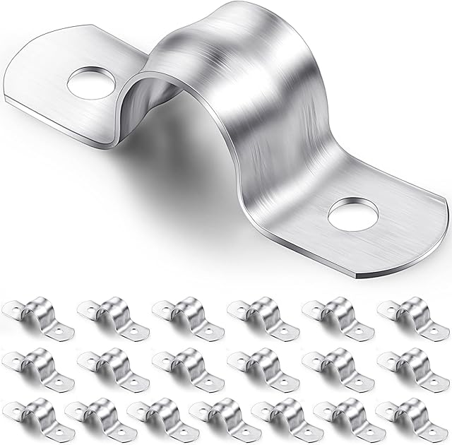 Tube Strap Clamp, 20 Pieces 304 Stainless Steel Tube Clips U Shaped Tube Clamp Two Hole Tube Strap Tension Clips Hose Clamp Saddle Clip for Water Tube and Gas Tube(12 mm)