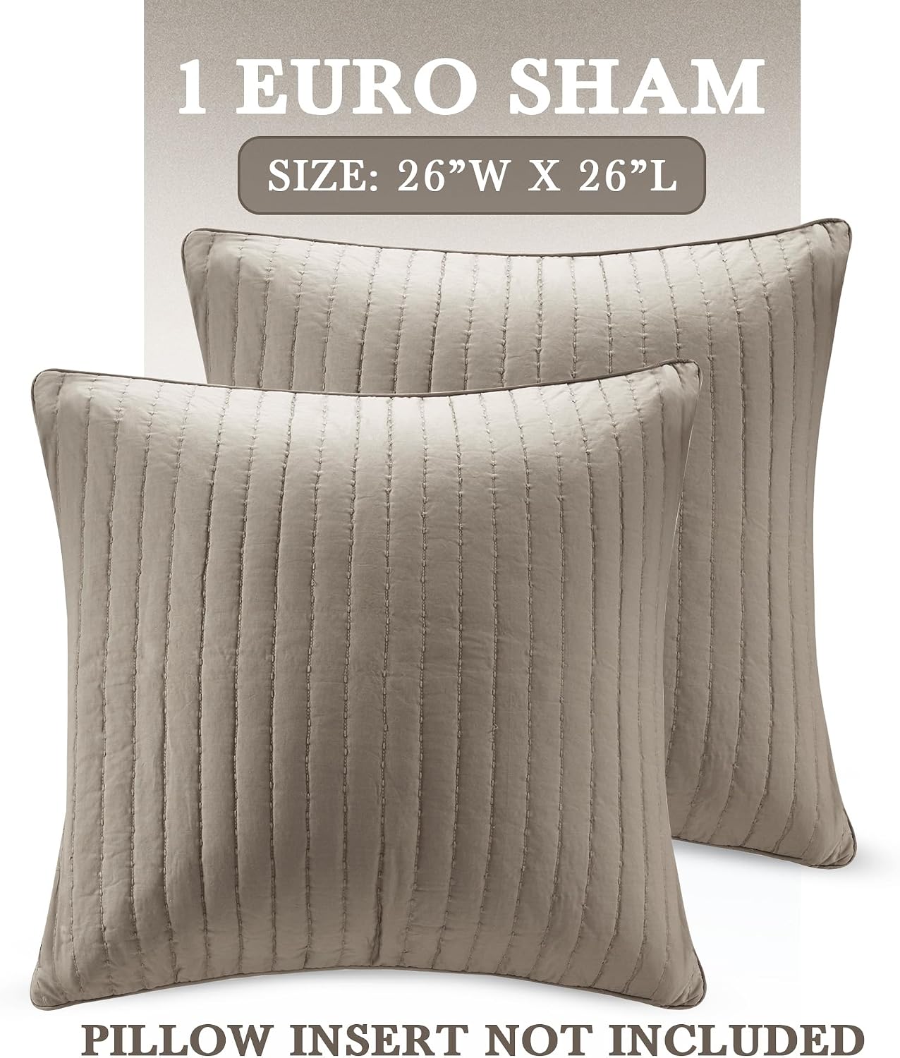 INK+IVY Single 100% Cotton Euro Sham - European Square Decorative Pillow Cover, Hidden Zipper Closure (Pillow Insert NOT Included), Camila, Quilted Taupe 26"x26