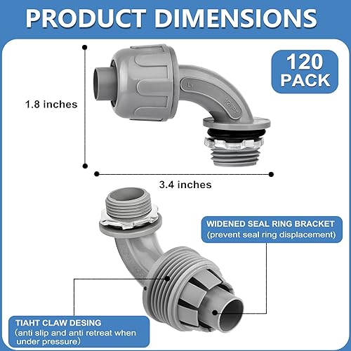 Miniatura 2 de 120 piezas de conector hermético de líquido de 12 pulgada, accesorios de conducto eléctrico no metálico, conector de conducto de PVC flexible de 90