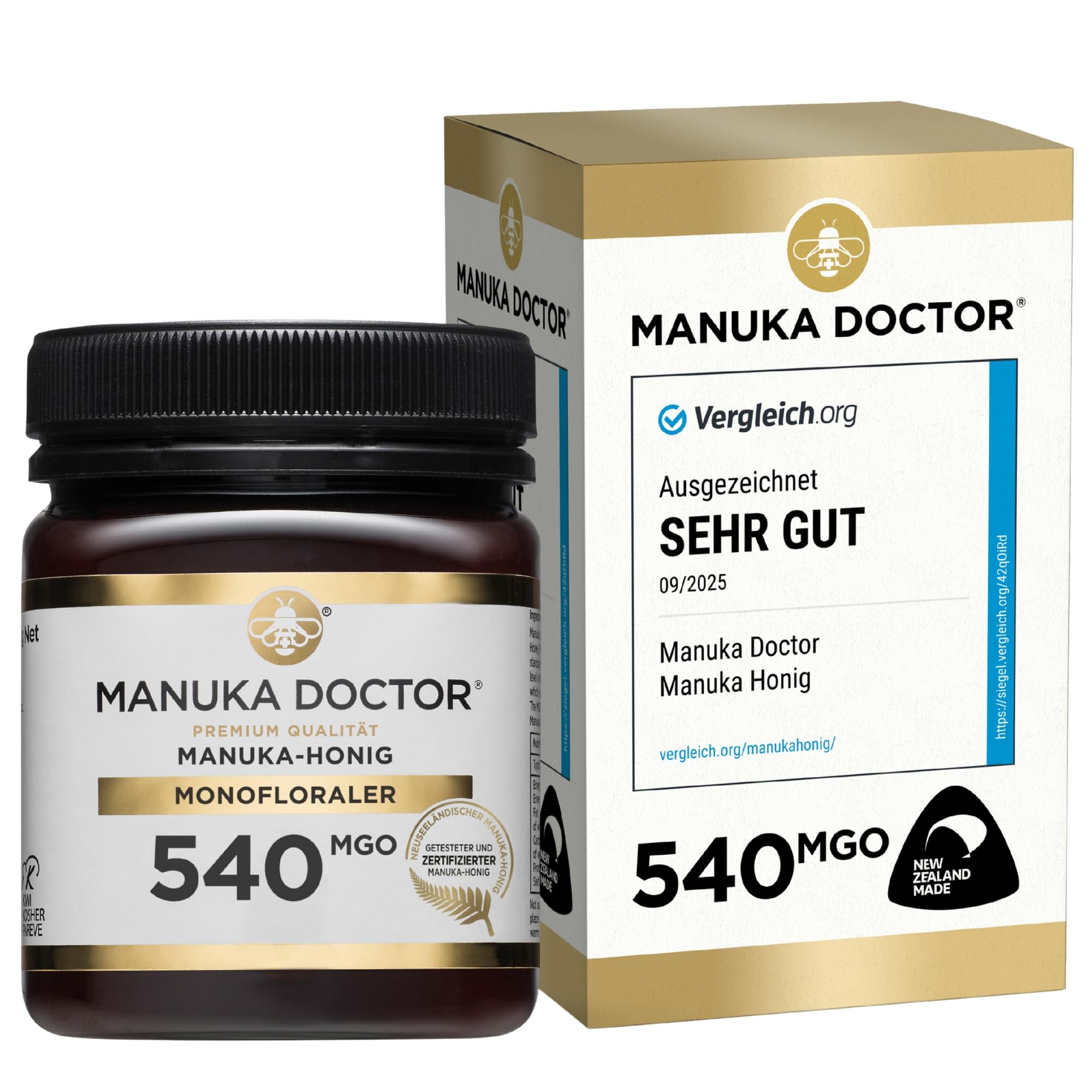 MANUKA DOCTOR MGO 540+ Manuka Honig Monofloral 250g 100% Reiner Neuseeland Honig Zertifiziert RAW