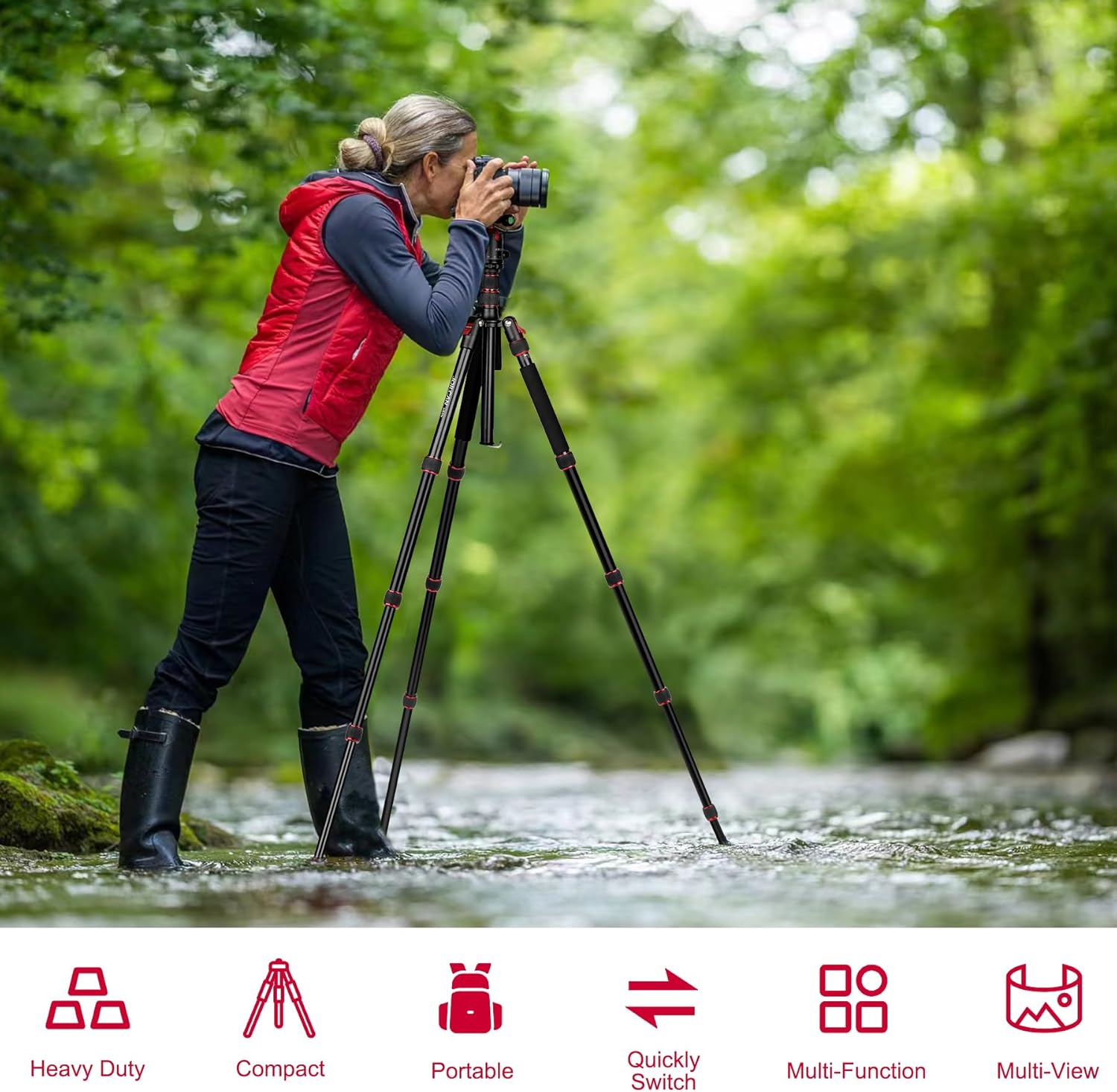 Victiv 80/85 inches Heavy Duty Tripod for Camera and Phone, 85" Camera Monopod Tripod, DSLR Binoculars Spotting Scope Camcorders Video Tripod Stand, 360 Degree Ball Head, 35 lbs Loads 85 Inch Red image 5 of 8 B0CR6BGL2Q