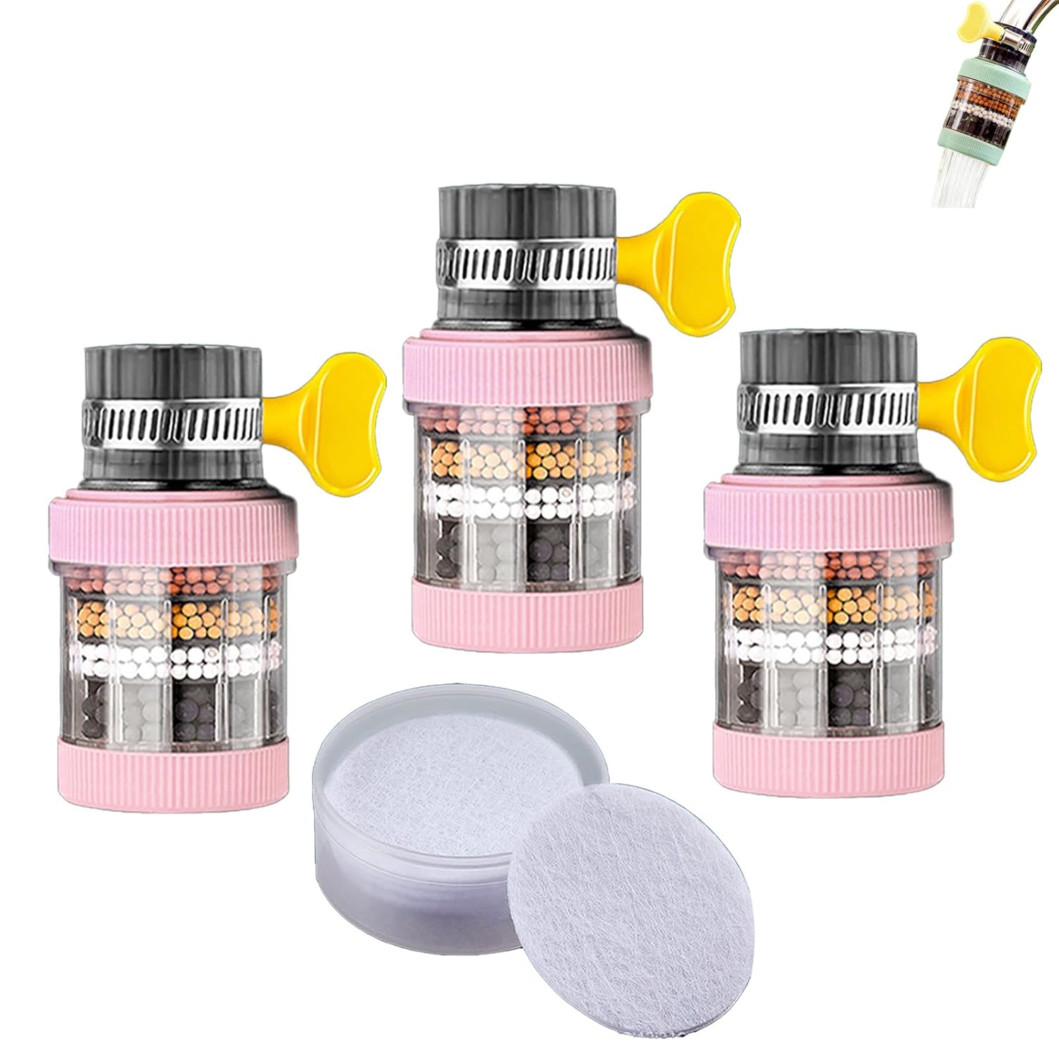 Faucet Mount Filter 3 Packs Water Filter Faucet with 6 Layers Purify Water Quality Pink