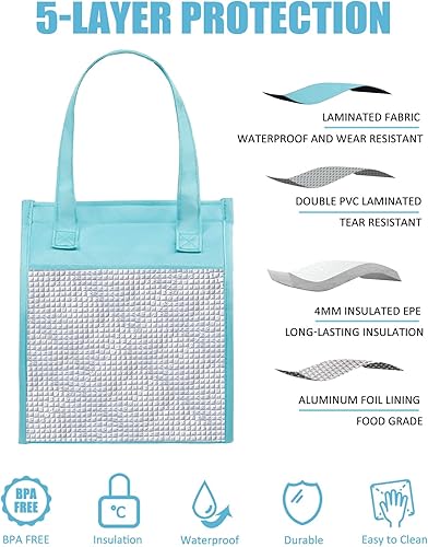 Miniatura 5 de Fmeida Bolsa de almuerzo aislada para mujer, bolsas simples para el almuerzo, bolsa térmica impermeable, bolsa de almuerzo reutilizable para adultos