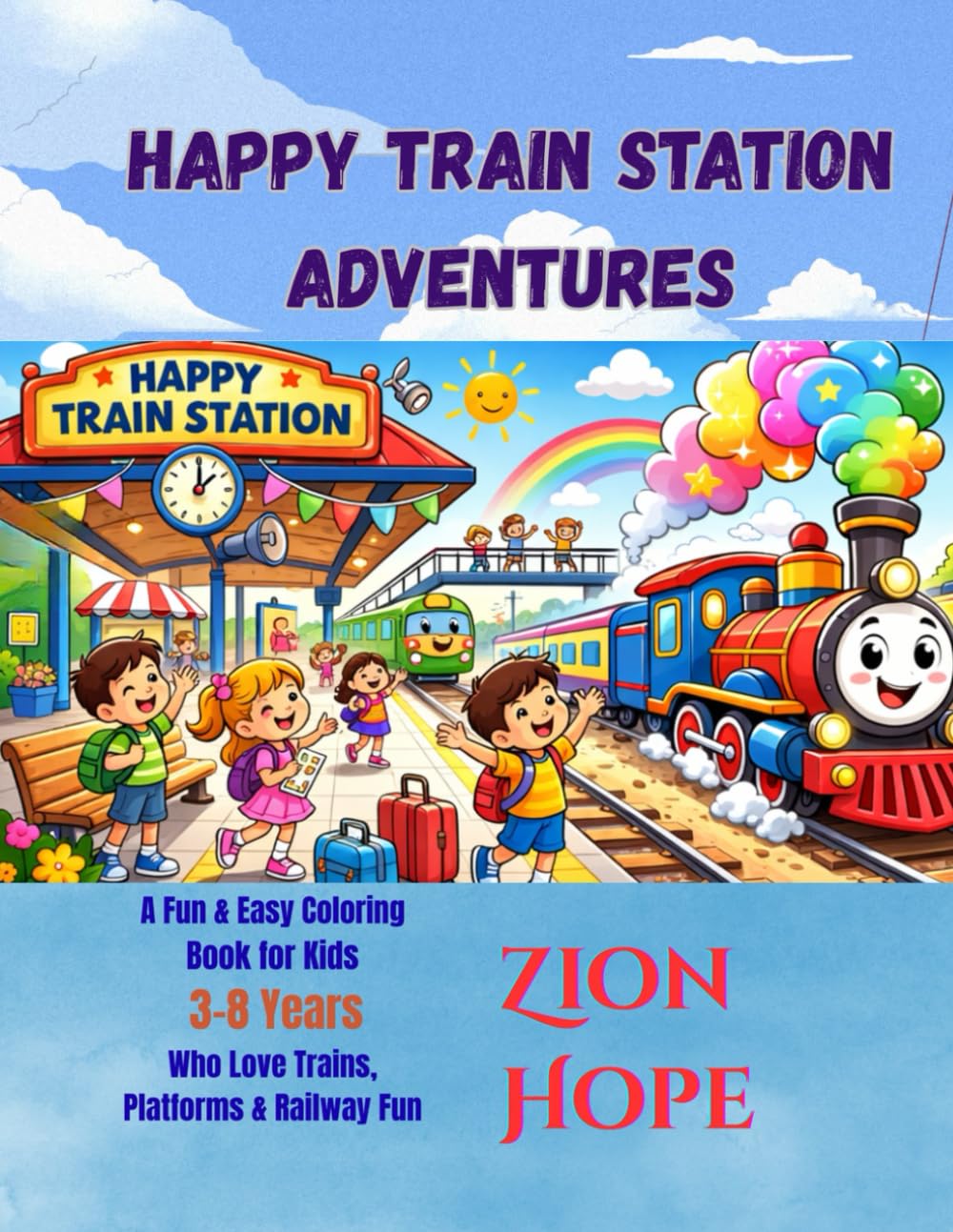 Happy Train Station Adventures: Cute Train Scenes, Busy Platforms, Friendly Conductors, and Fun Railway Coloring Pages for Boys and Girls Ages 3–8