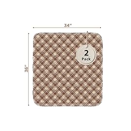 Non-Slip Bed Pads for Incontinence Washable (34 x 36|2 Pack), Waterproof Bed Pads, Brown Grid, Bed Wetting Pads for Bed, Sofa, Floor, Resuable Underpads for Adults, Seniors, Pet