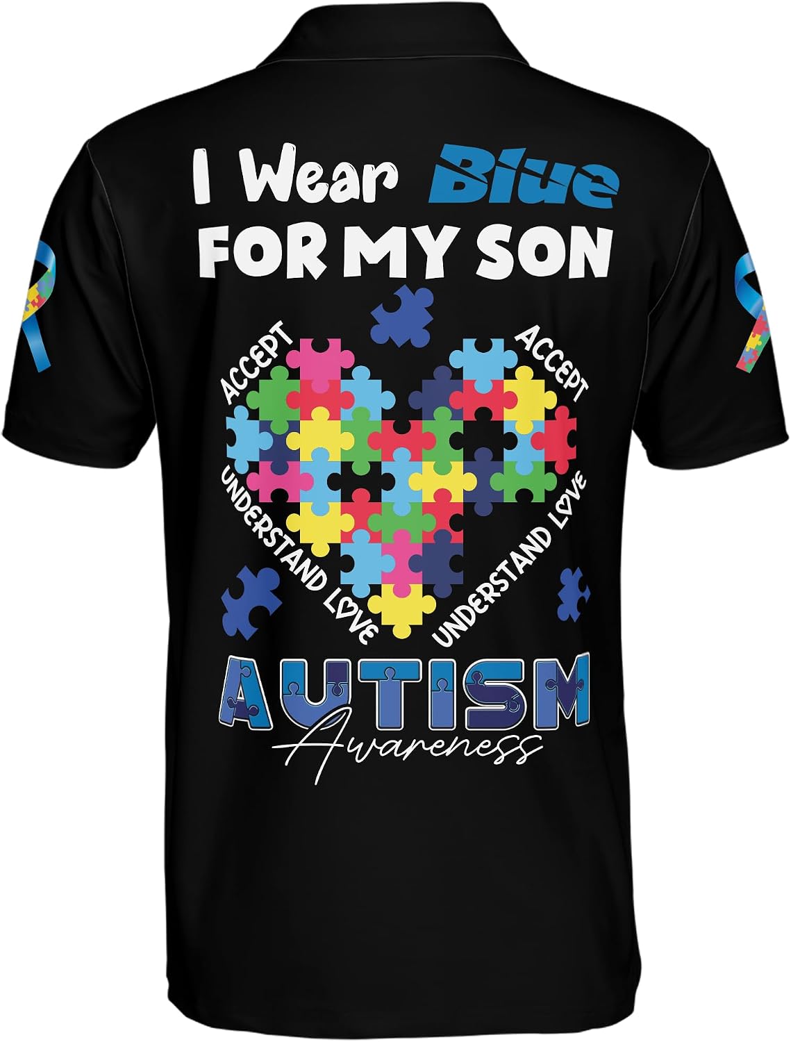 ThuhaTree Store Personalized Name Autism Awareness Hearts Colorful Men & Women Polo Shirt S-5XL, Polo Autism Shirt