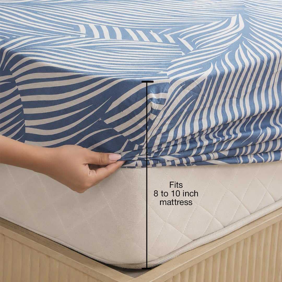 HOMEMONDE Blue Feather Fitted Sheet - King Size -2
