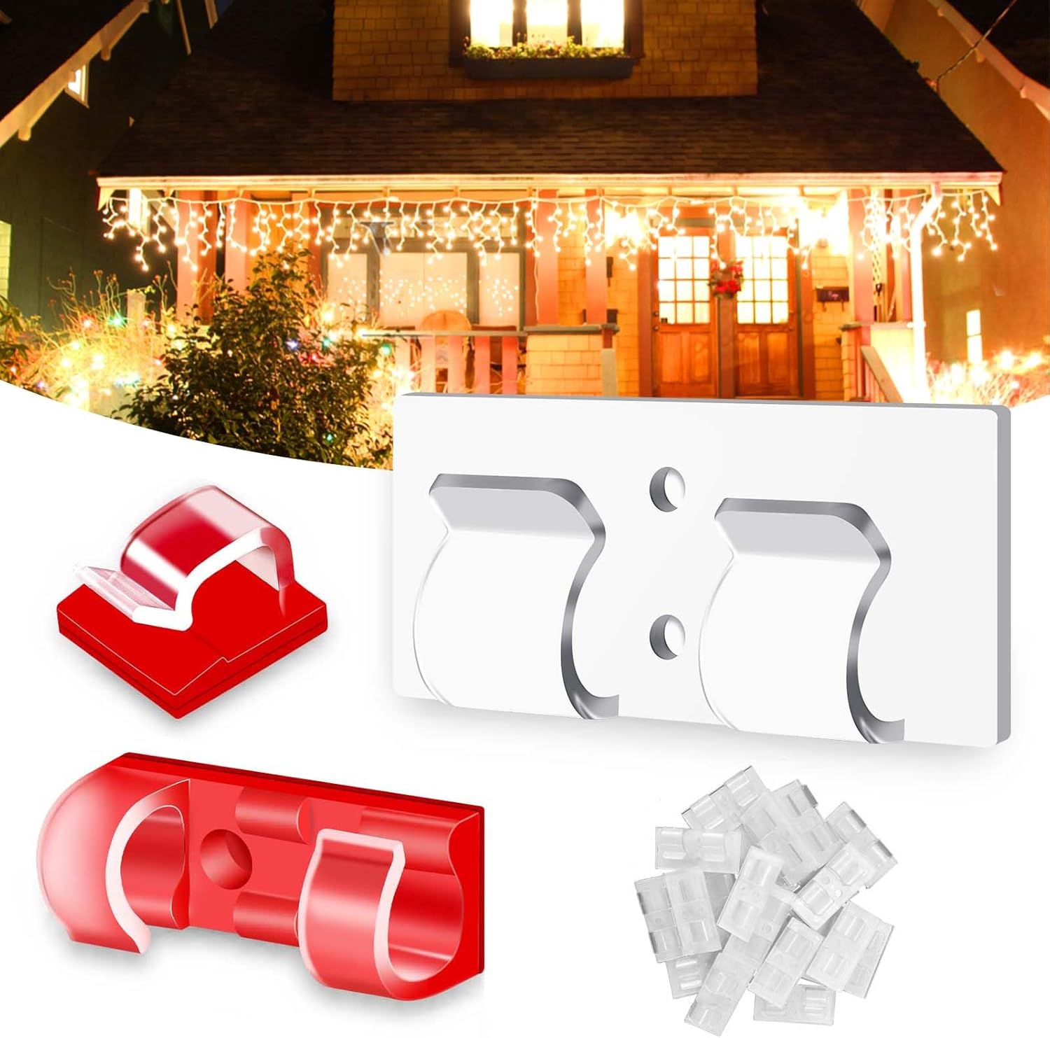 120 Pcs Outdoor Light Hooks for String Lights No Drill , 3 Styles Self Adhesive