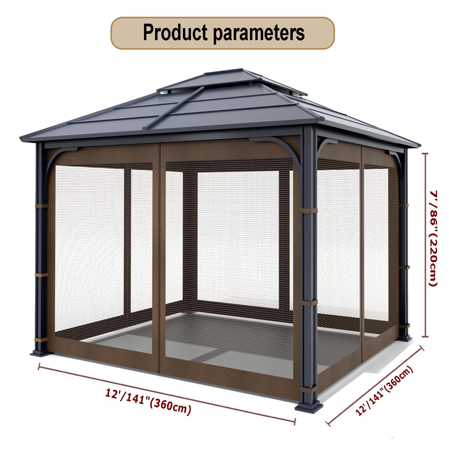 Moustiquaire Universelle pour Gazebo, 3,6 x 3,6 m