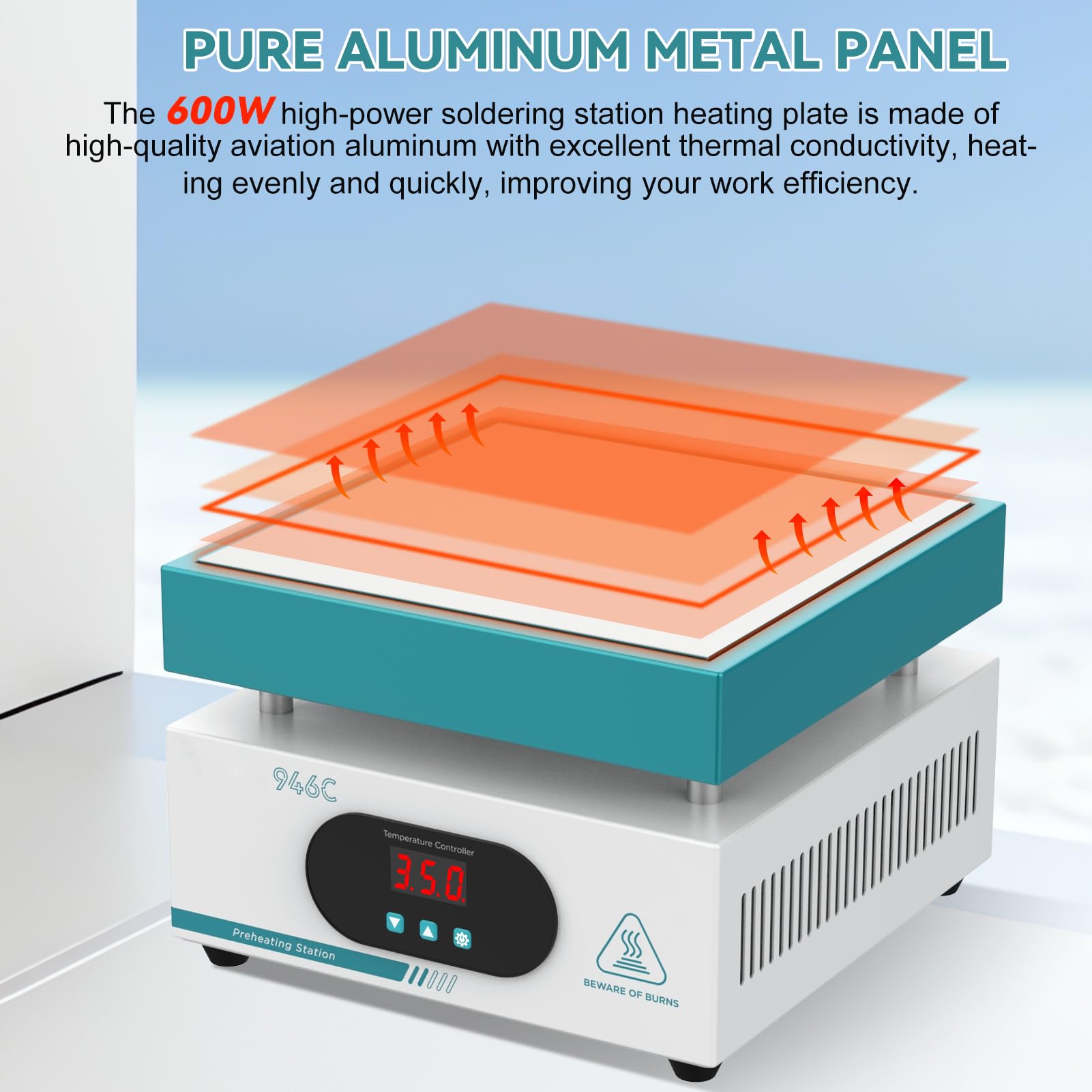 600W 220V Stazione di Saldatura Piastra Riscaldante 20 x 20 cm Area di Controllo Della Temperatura da Temperatura Ambiente a 350 °C Stazione di Riscaldamento per Rilavorazione SMD Rimozione PCB