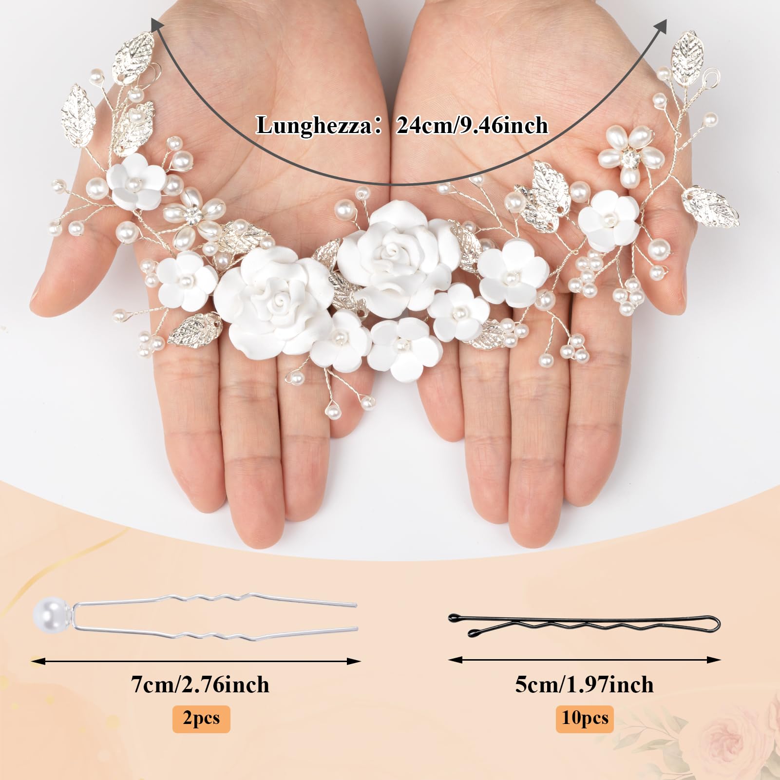 Kiiwah Fiore Sposa Matrimonio Capelli Vite Cristallo Fasce per Capelli Accessori Capelli Sposa Argento, Forcine a Forma Perlé a Forma Di U per Donne e Ragazze