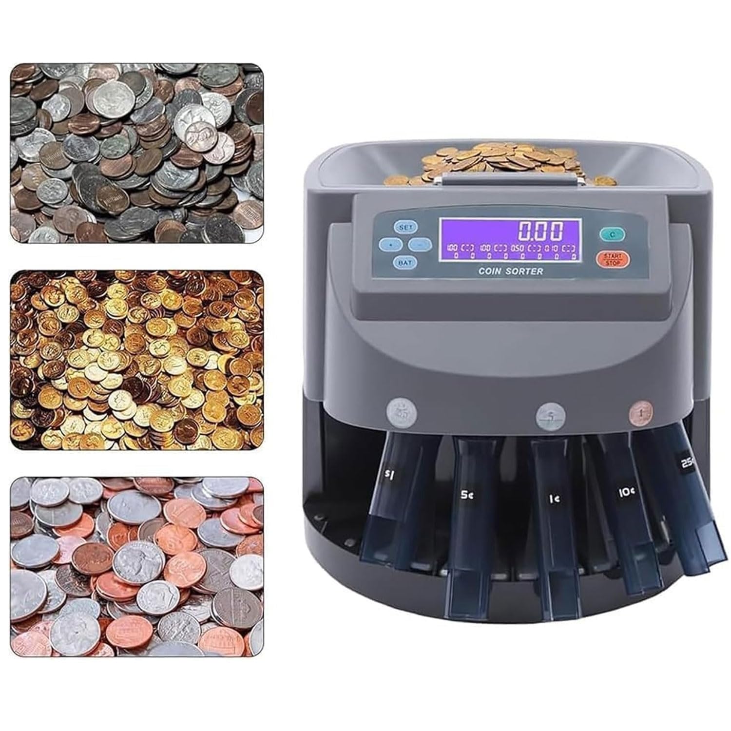 JOSBY Contamonete Elettronico, Selezionatrice di Monete da 230 Monete/Minuto, Macchina Selezionatrice di Denaro Commerciale, Pannello di Controllo Intelligente, capacità di 500 Monete, Conteggio
