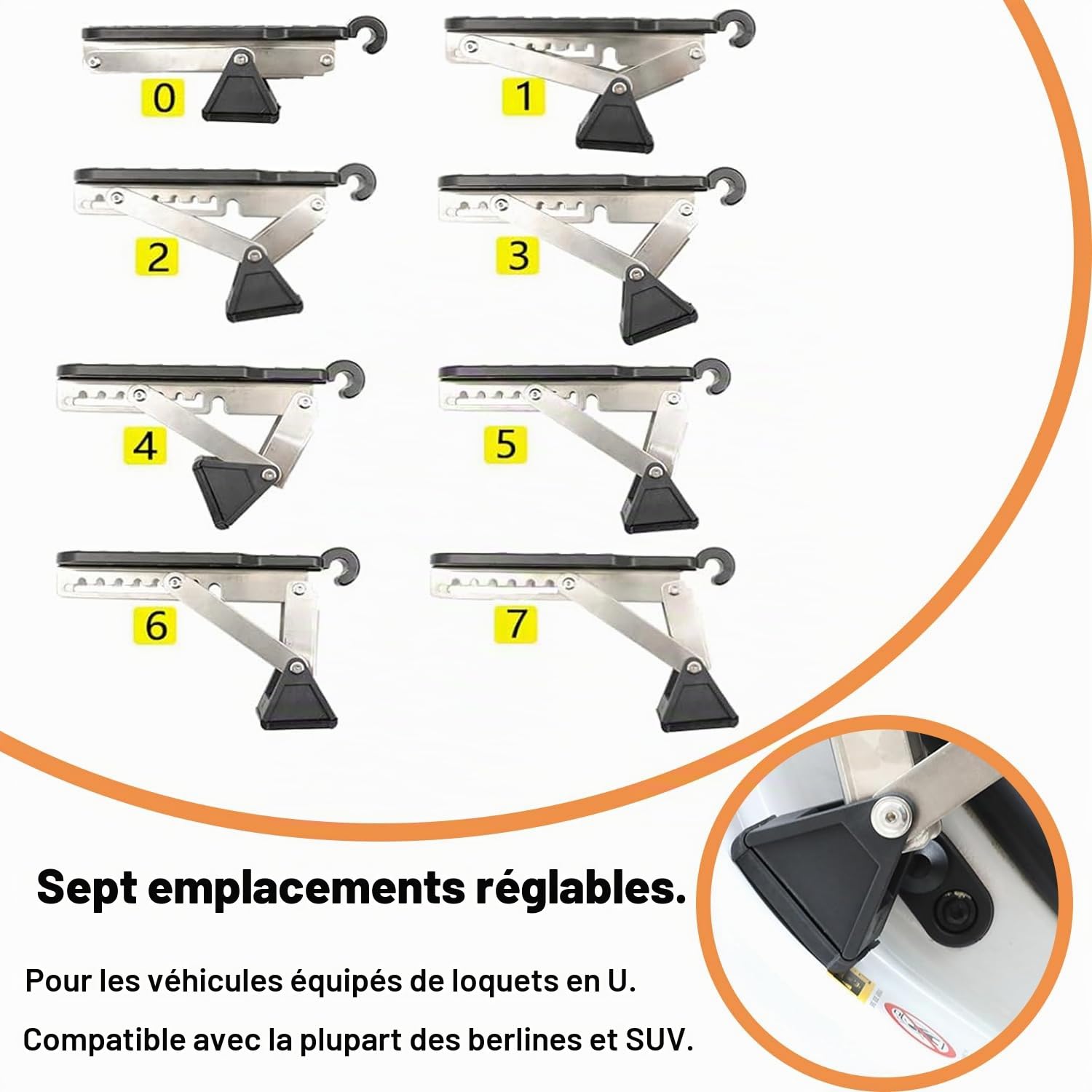 Marchepied de Porte de Voiture, Pédale de Crochet de Véhicule en Forme de U avec Coussin Tampon, Pedale Pliante de Pied de Porte de Voiture pour Berlines, SUV, Jeep, Charge Max 250kg | Universel, capacité de charge de 250 kg, longues marchepieds, pour SUV