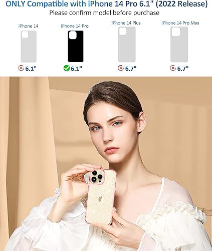 Miniatura 28 de MIODIK Funda compatible con iPhone 13 Pro, con protector de pantalla + protector de lente de cámara, funda protectora de purpurina transparente