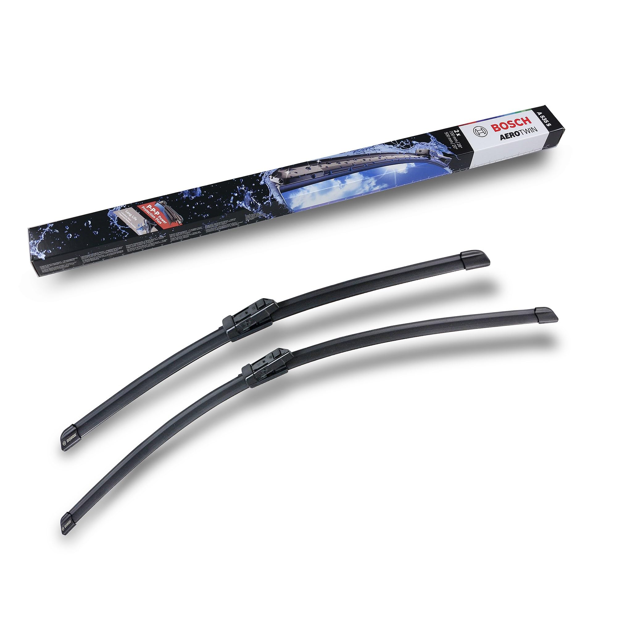 Bosch Wiper Blade Aerotwin A535S, Length: 700mm/500mm − Set of Front Wiper Blades - Only for Left-Hand Drive (EU)