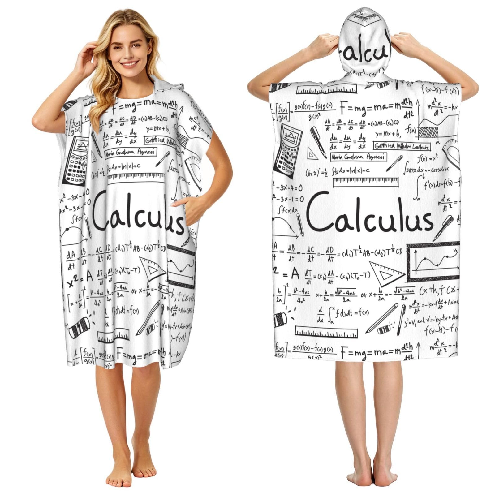 Poadnly Math Geometry Geek Calculus, Adult Hooded Beach Towel 90 x 110 cm,Changing Bath Robe, Surf Poncho Towel For Women Men