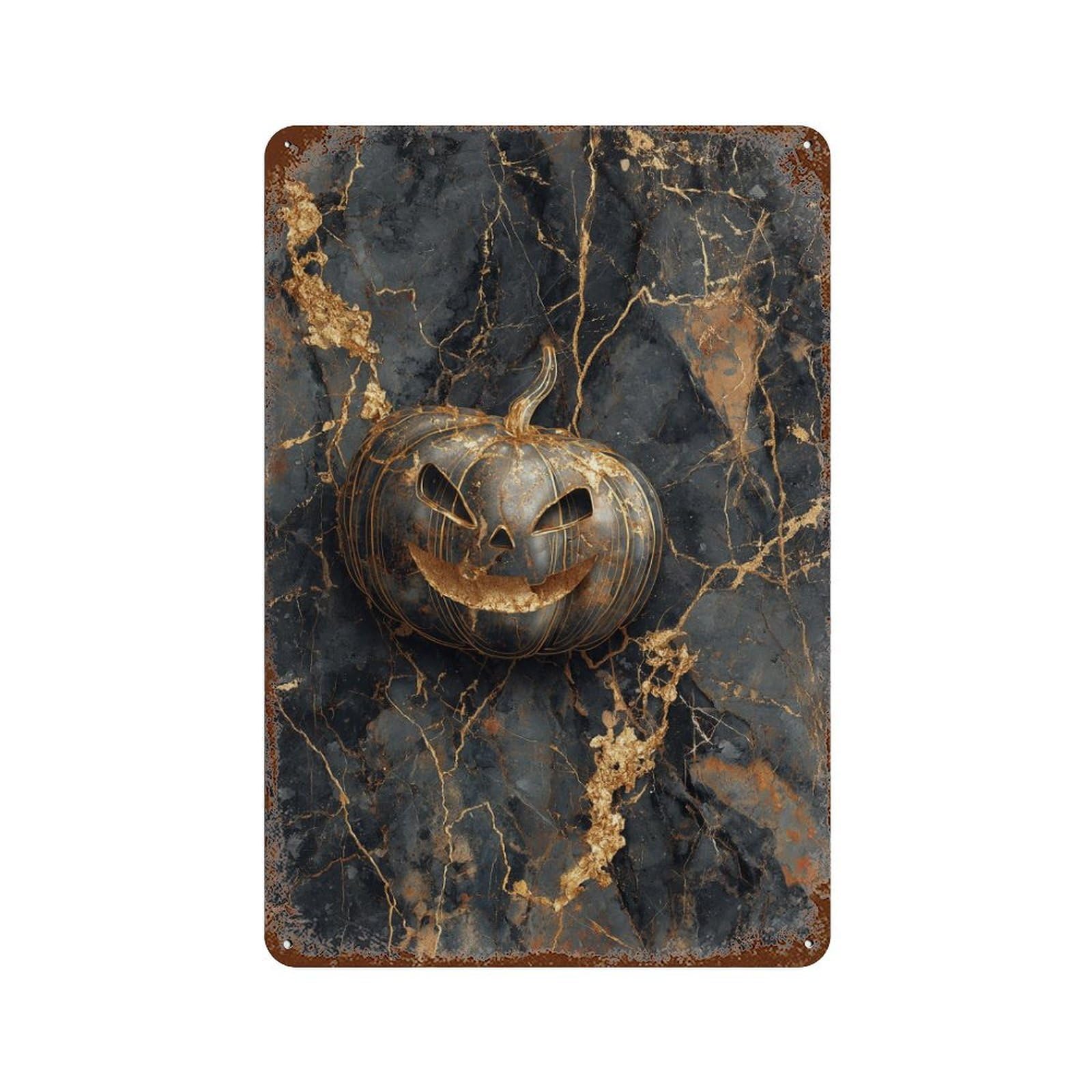 Gilded Halloween Pumpkin Decor Retro Metal Sign 11.8"x7.9", Classic Wall Plaque for Basement, Hobby Room And Garage Decor