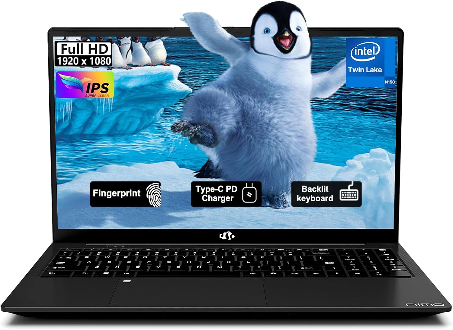 NIMO 15.6" FHD Laptop Computer, Intel Pentium N150 (Beat i3-1115G4, 4-Core Up to 3.6GHz), Laptop with Backlit Keyboard 65W Type-C Charger Fingerprint 16GB RAM 256GB SSD, for Home-Student and Business