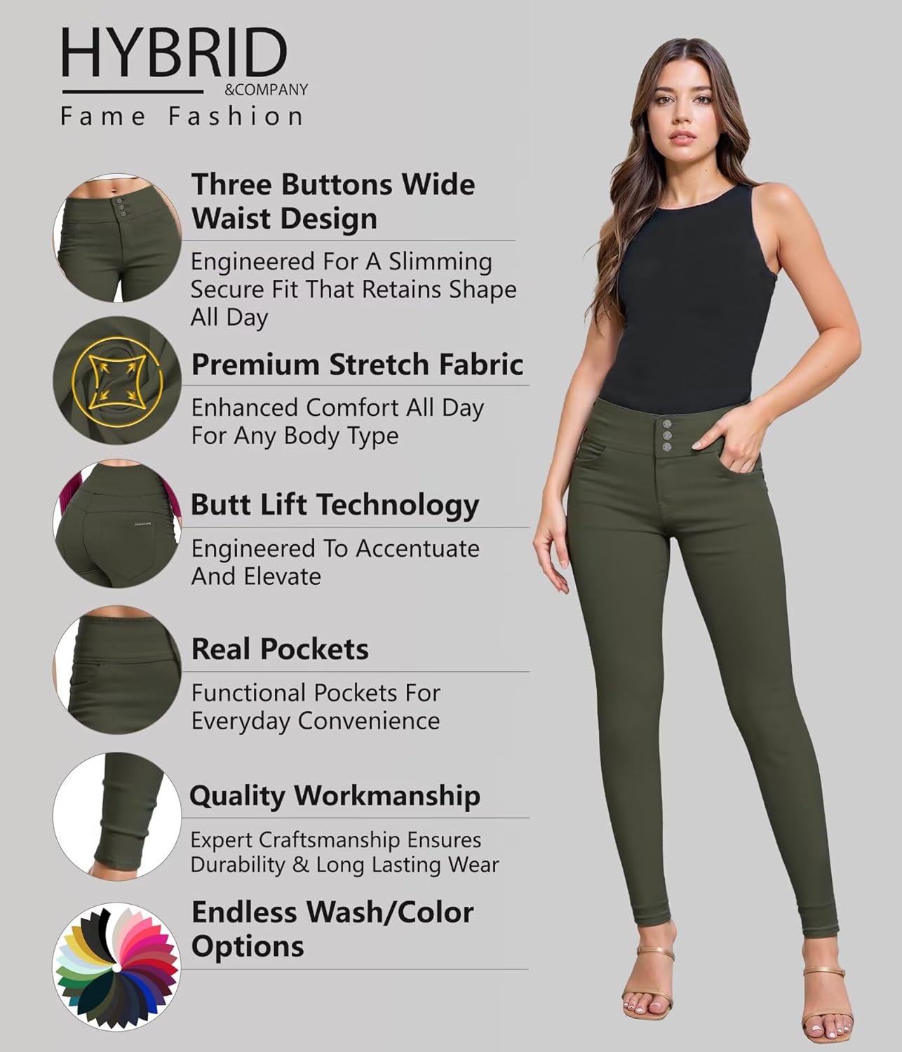 Hybrid & CO.レディース ヒップ・リフト 超快適 ストレッチ・デニム スキニー ヨガ・ジーンズ US サイズ: 24 Plus カラ