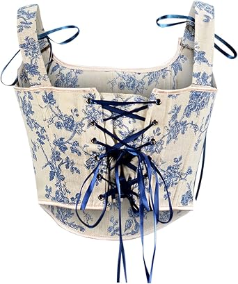Womens Vintage Floral Lace Up Boned Camisole Bustier Royal Court Suspender Corset Fairy Crop Cami Tops Party Bodice