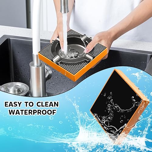 Miniatura 9 de OILP Cenicero para puros, ceniceros geniales regalos para hombres, bandeja de metal para cigarros con base de madera maciza, cenicero negro para