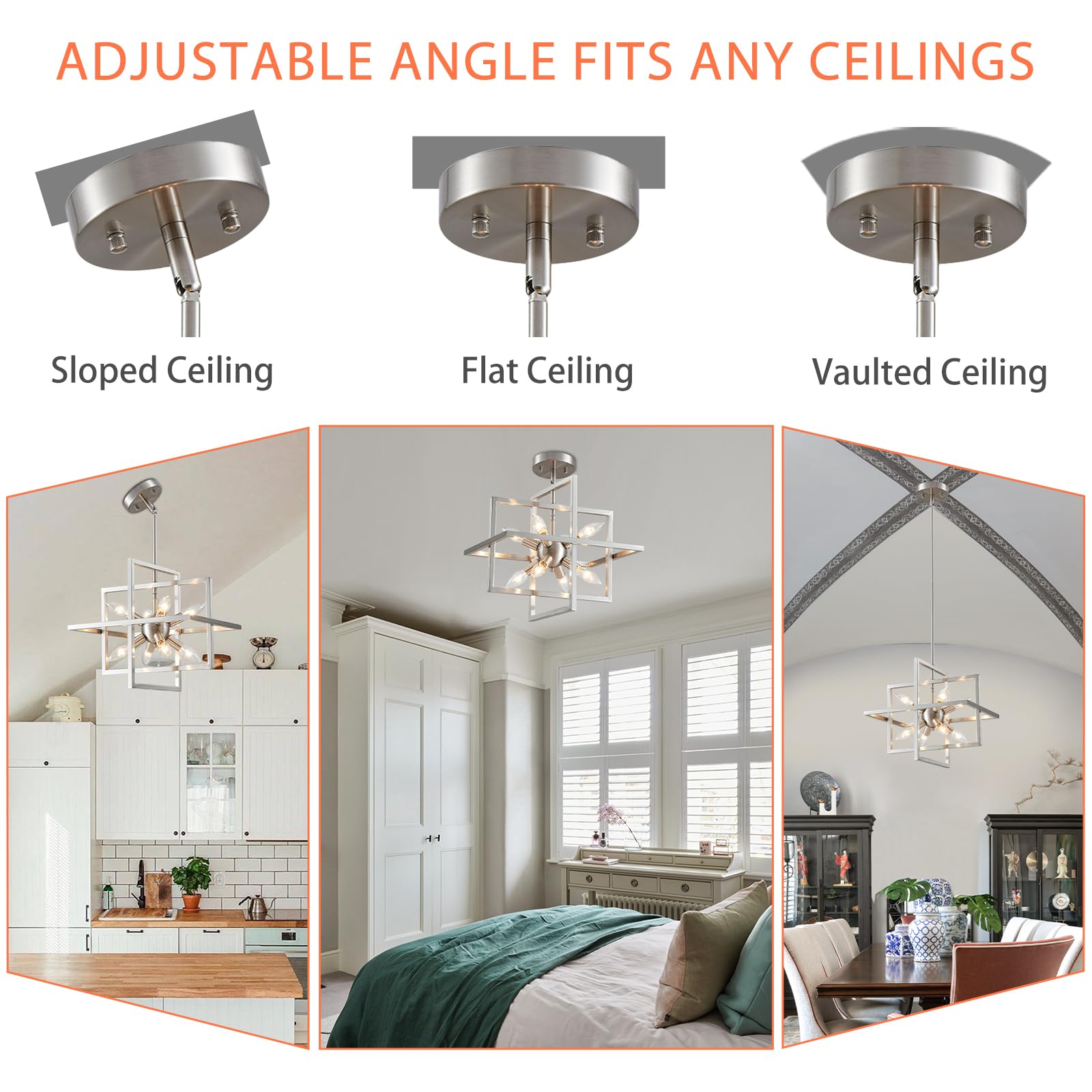 Candelabro de níquel cepillado, 8 luces, moderna y geométrica, lámpara de techo para comedor, cocina, isla, sala de estar, dormitorio, pasillo 6