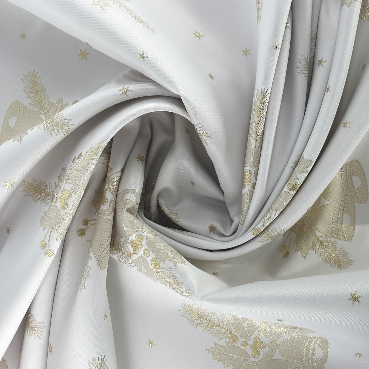 Tovaglia natalizia oro bianco campane natalizie - double face e antimacchia - (Z-3604) 160 x 260 cm