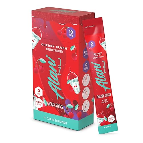 Alani Nu Cherry Slush Energy Sticks | Energy Drink Powder | 200mg Caffeine | Pre Workout Performance with Antioxidants | On-The-Go Drink Mix | Biotin, B Vitamins | Zero Sugar | 5 Calories | 10 Pack - Cherry Slush