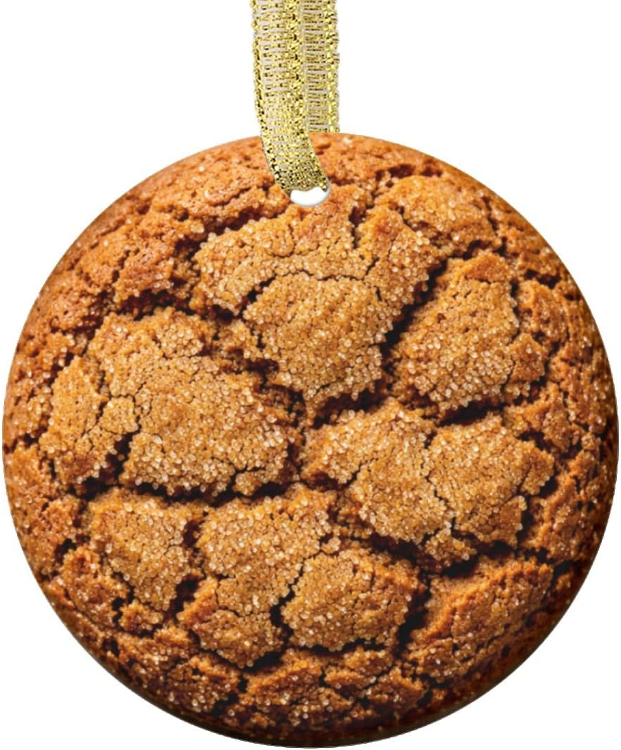 Vintage Style Molasses Cookie Soft Chewy Spiced Bakery Dessert Brown Sugar Treat Personalized Food Flat Printed Image on Ceramic Ornament – NOT 3D, Custom Text Back, Christmas Ornament