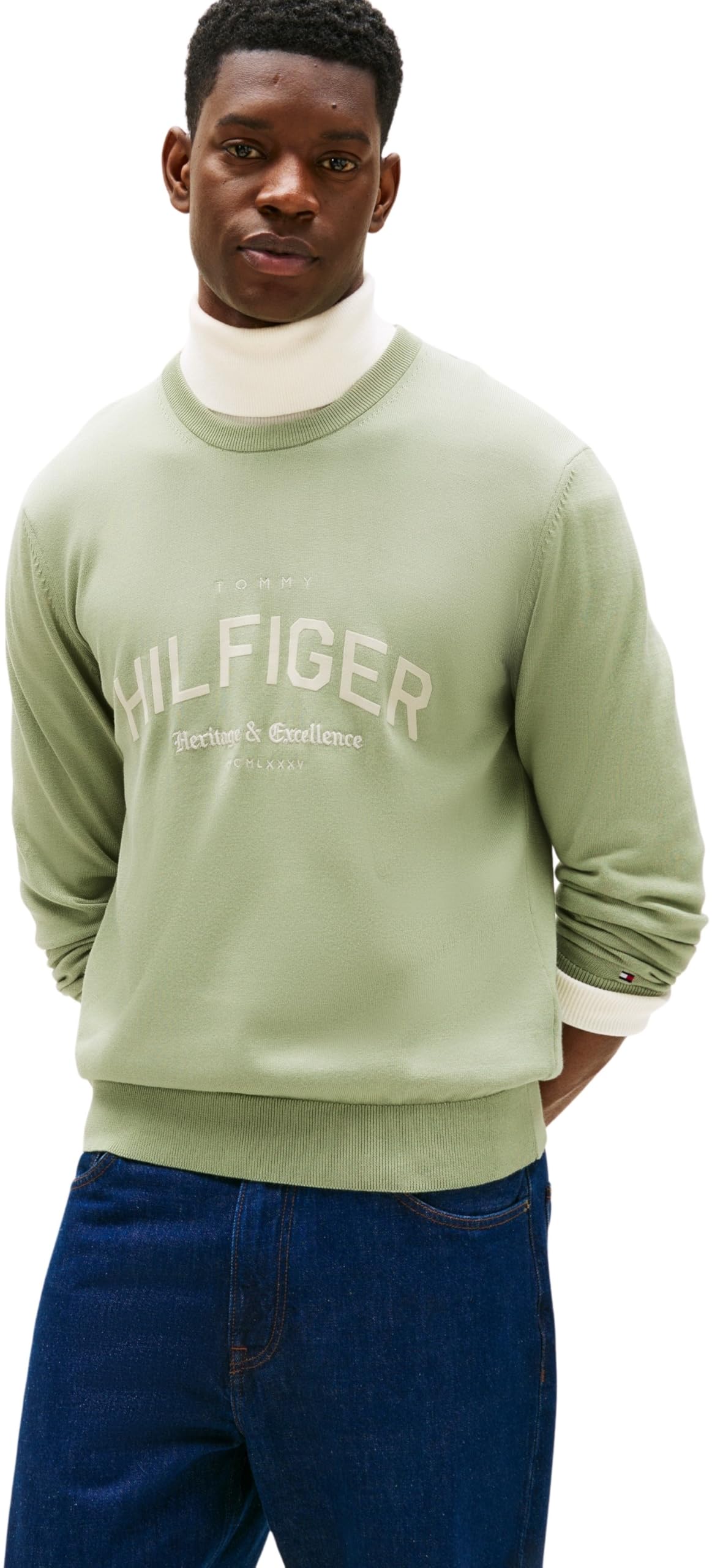 Tommy Hilfiger Herren Sweatshirt Brand Identity mit Rundhalsausschnitt, Grün (Earth Sage), XXL