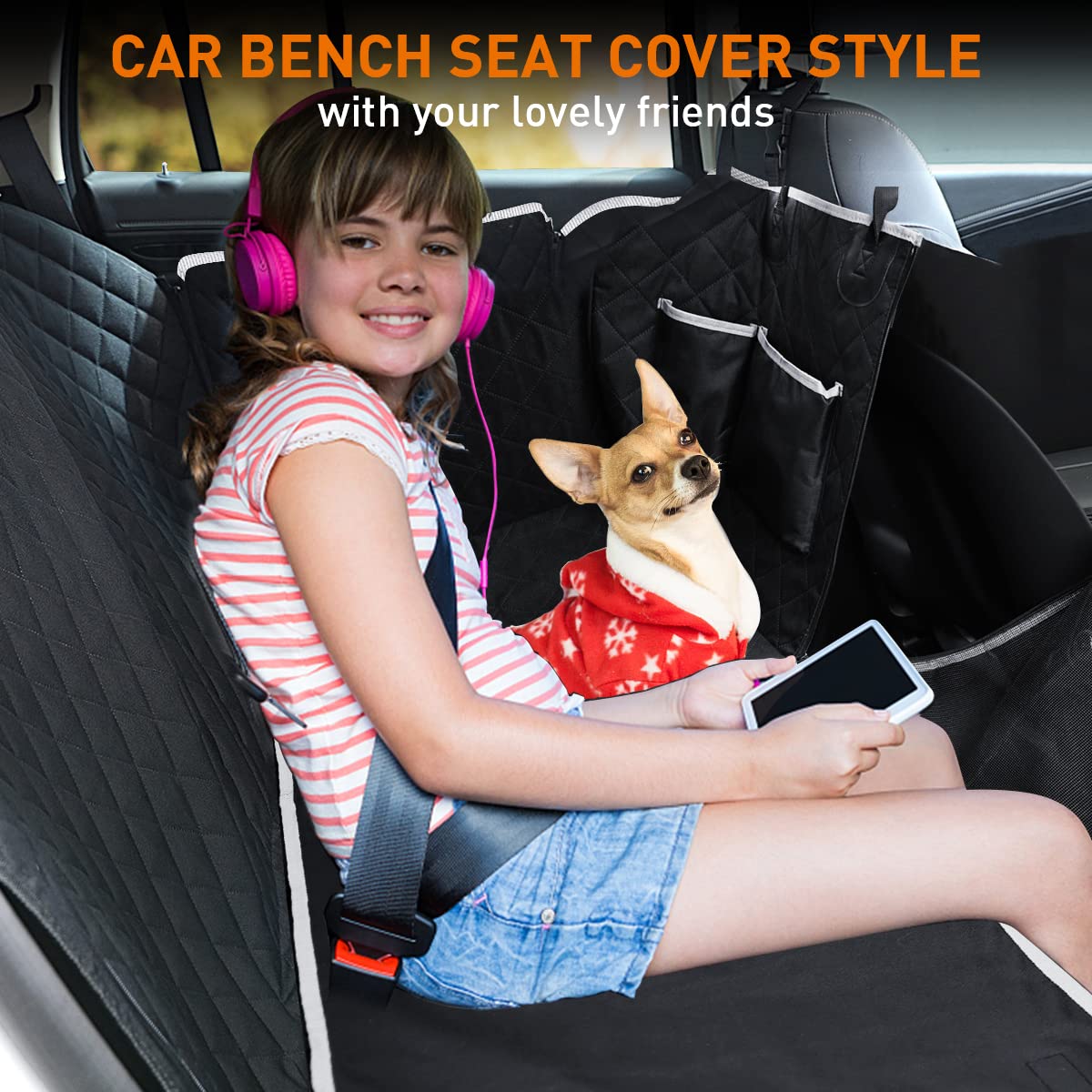 Yuntec Dog Car Seat Cover Hammock – Waterproof Back Seat Protector With Mesh Window For SUV, Truck
