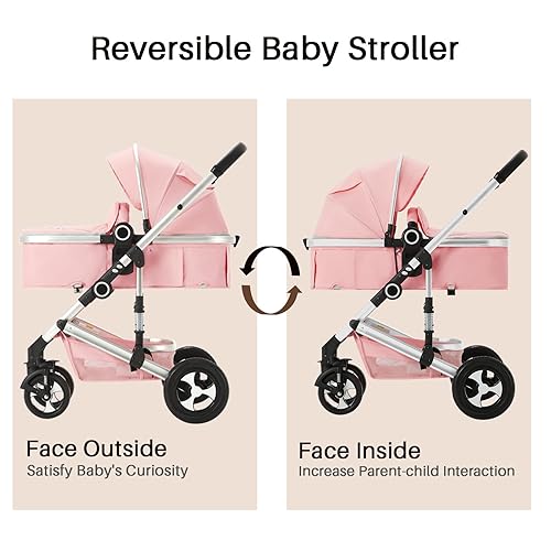 Miniatura 2 de Cochecito de bebé 2 en 1, cochecito convertible con asiento reversible, cochecito plegable para recién nacido, toldo ajustable, cesta de