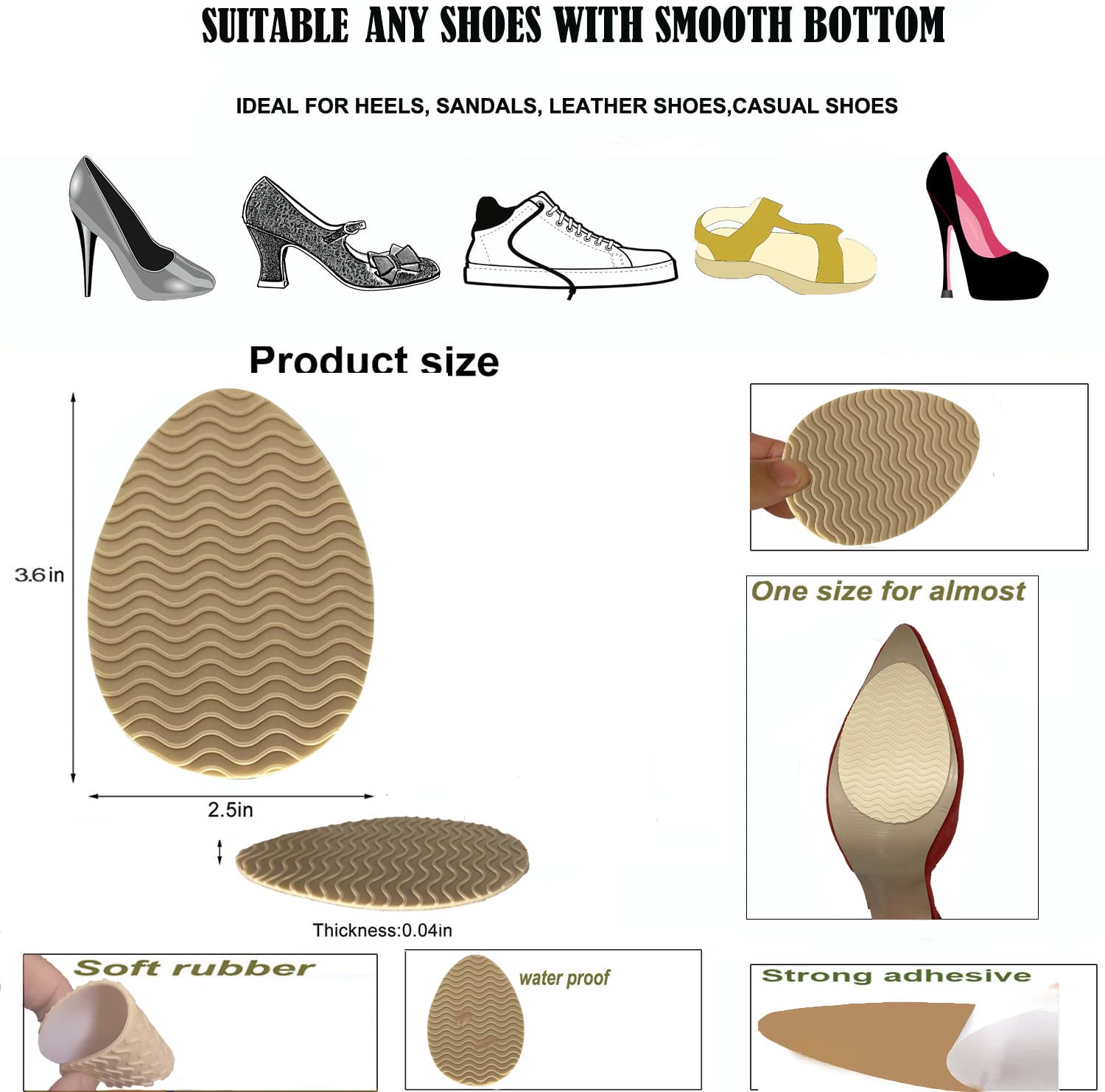 ZBLGO Rutschfeste Schuhpolster, Sohlenschutz, selbstklebend, hohe Absätze, rutschfest, Beige, 3 Paar